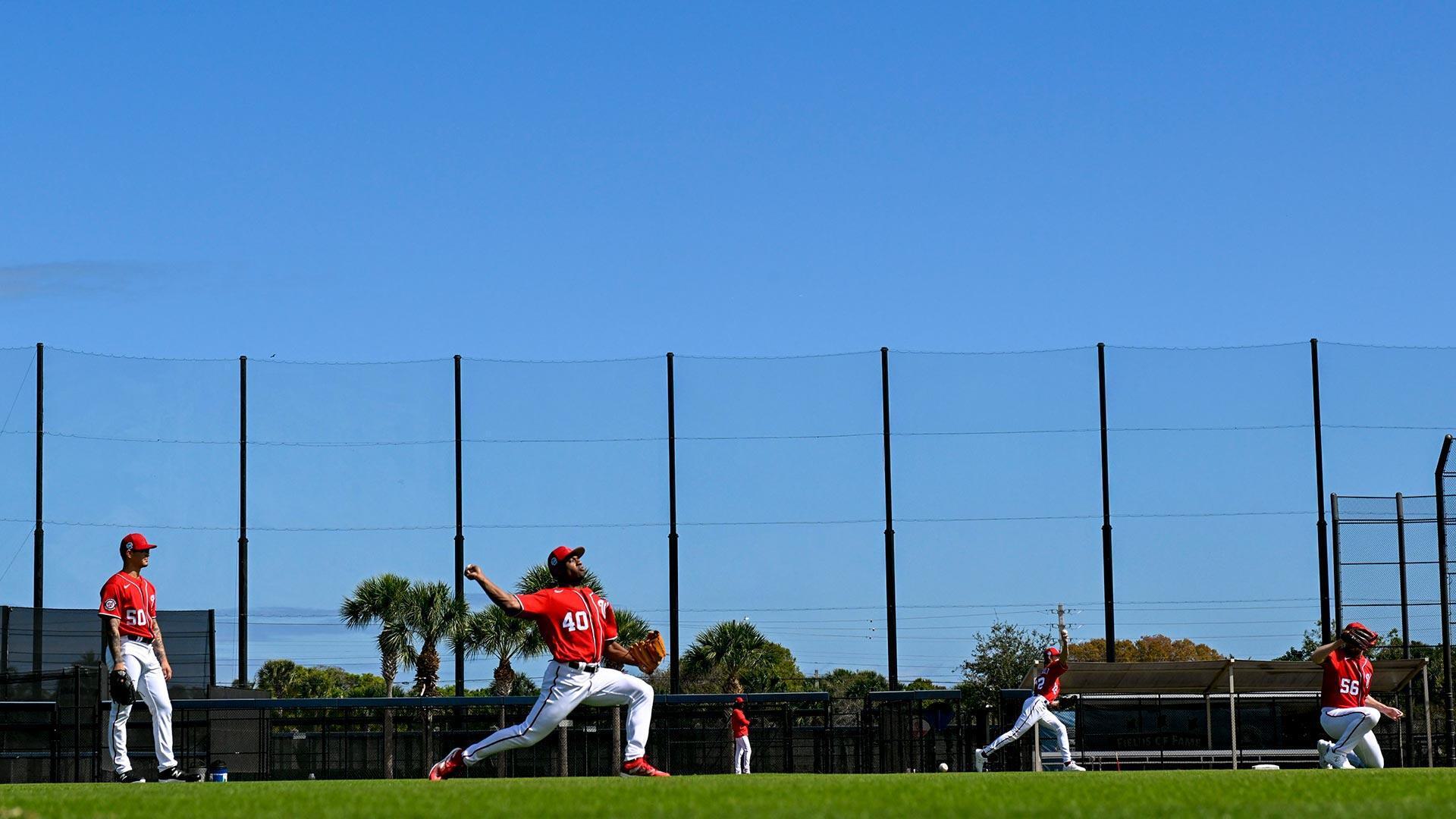 Washington Nationals starting pitcher Josiah Gray (40) loosens up during spring training workouts at the training complex on February 15, 2023. (Photo by Jonathan Newton/The Washington Post via Getty Images)Getty Images 1247180210 1920x1080