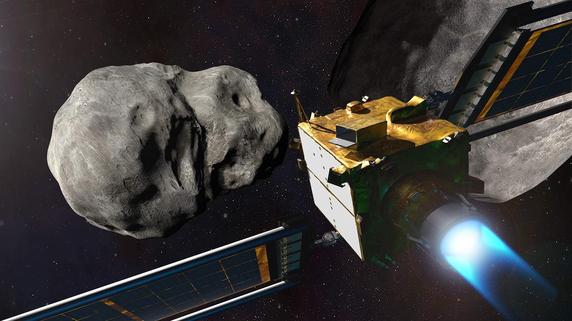 DART spacecraft approaching asteroid Dimorphos for kinetic impact test