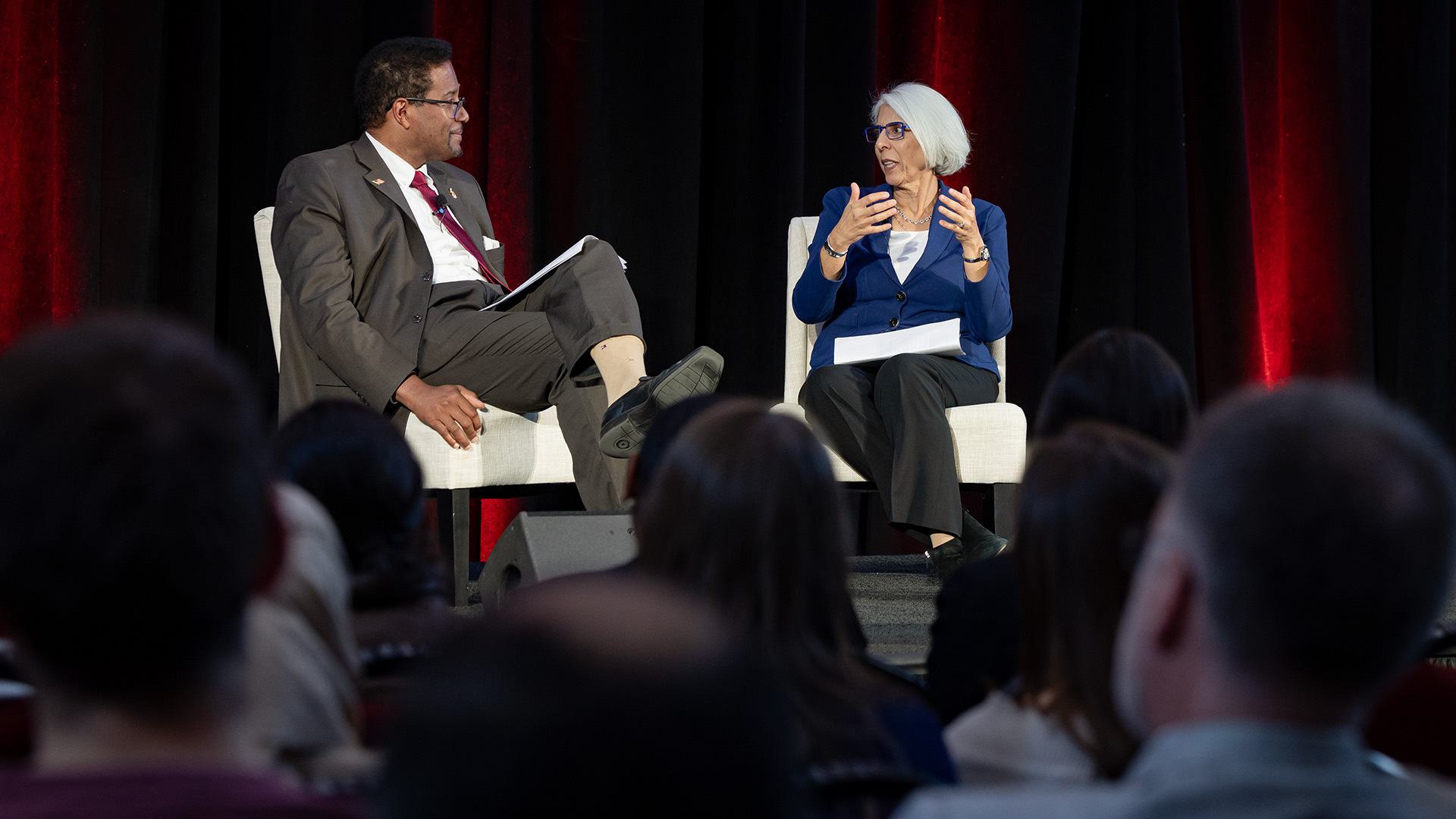 Darryll Pines speaks to Arati Prabhakar on stage