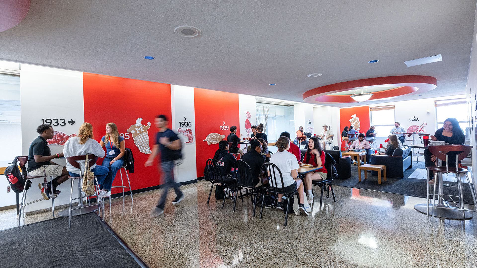 Students eating in the Testudo Lounge in South Campus Dining Hall