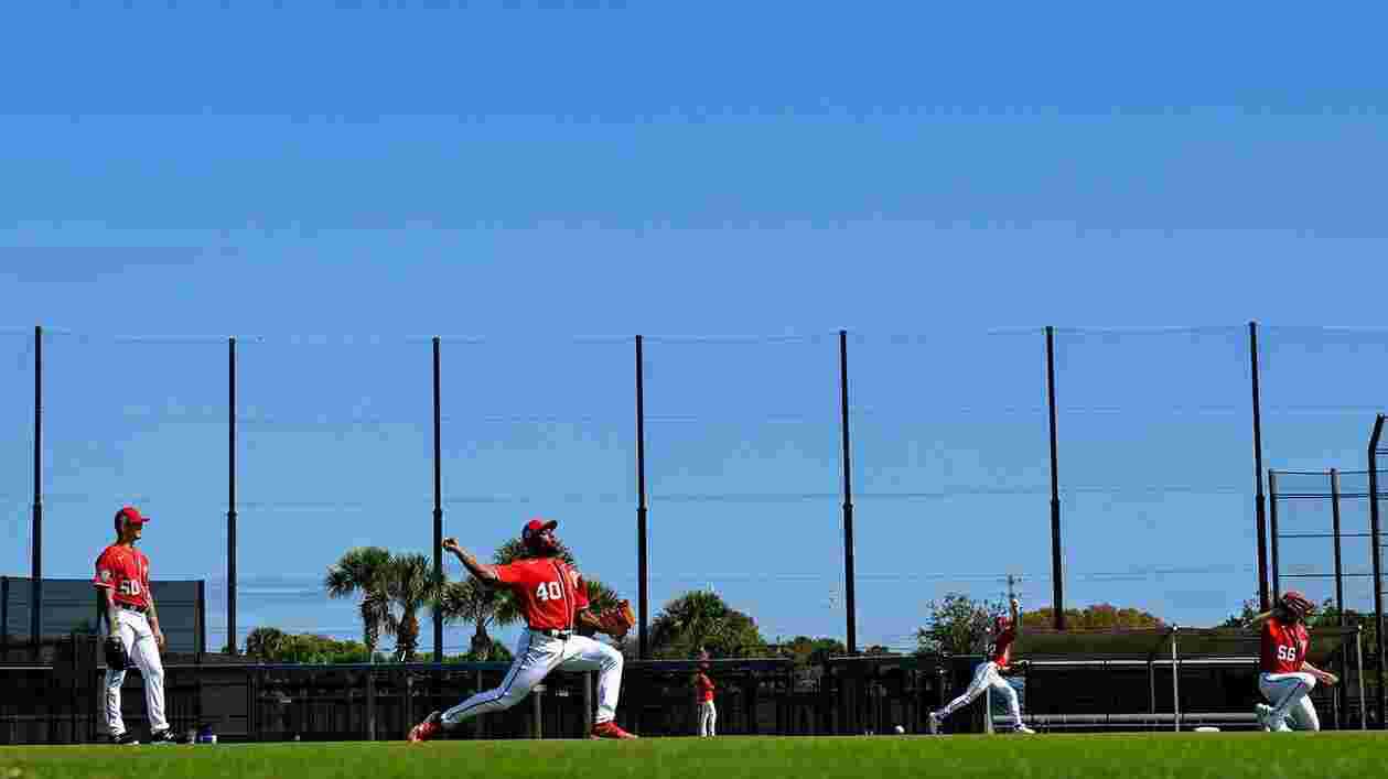 Washington Nationals starting pitcher Josiah Gray (40) loosens up during spring training workouts at the training complex on February 15, 2023. (Photo by Jonathan Newton/The Washington Post via Getty Images)Getty Images 1247180210 1920x1080 Thumbnail