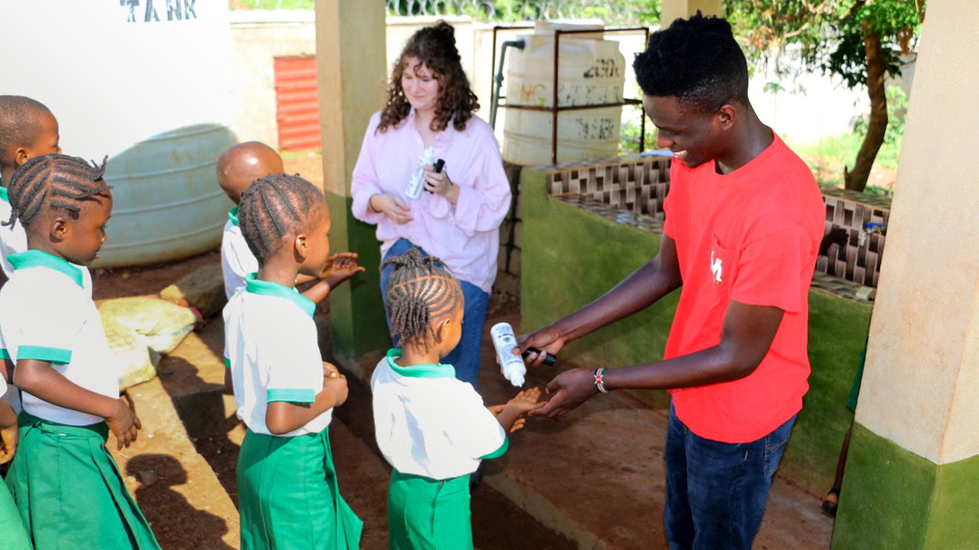 students teach kids about hand washing