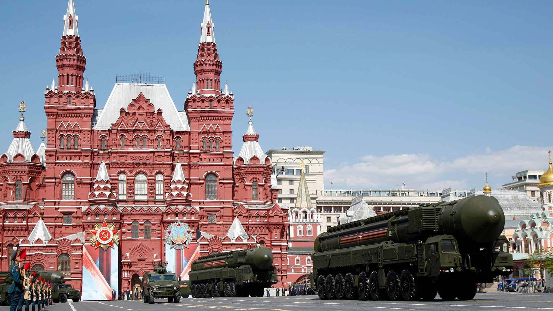 Russian ICBM missile launchers move during the Victory Day military parade marking 71 years after the victory in WWII in Red Square in Moscow, Russia, May 9, 2016.