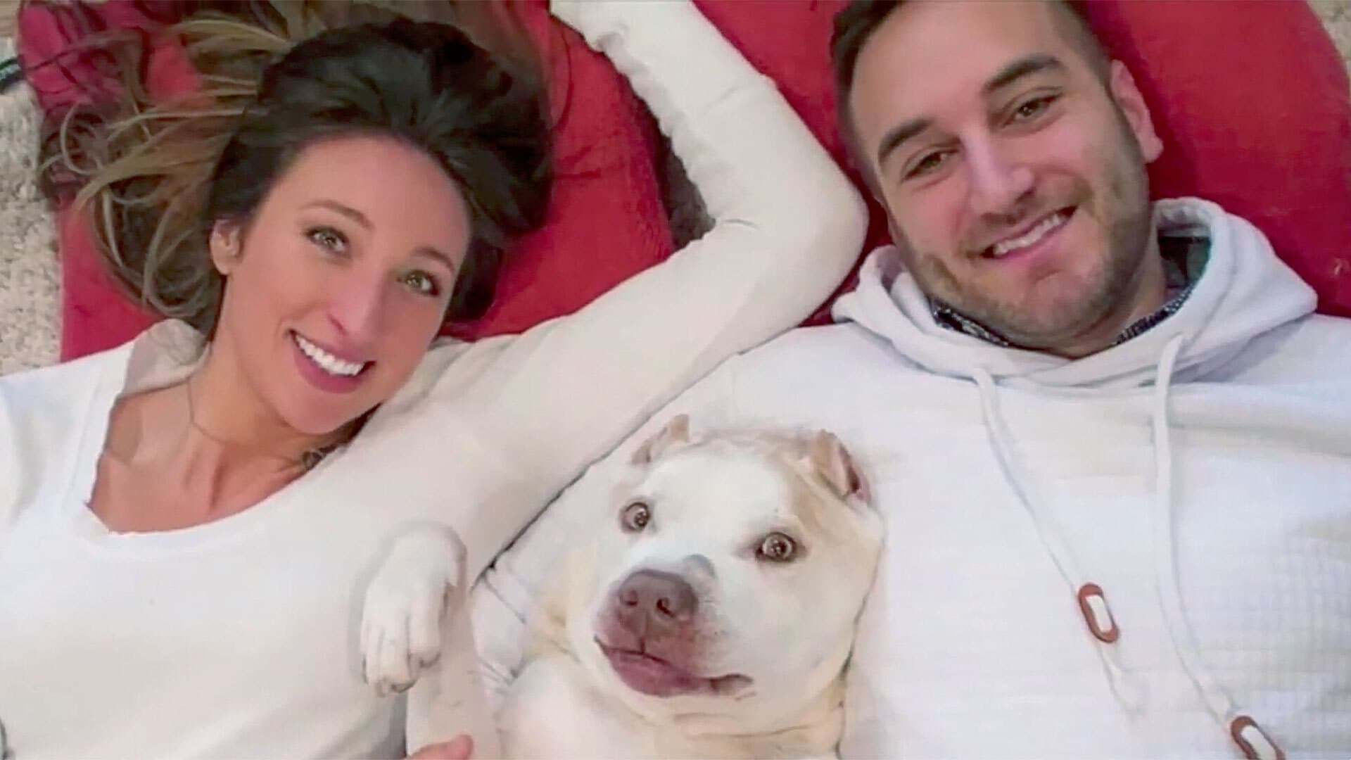 Jason Kraus, his fiancée and their dog, Gibbson