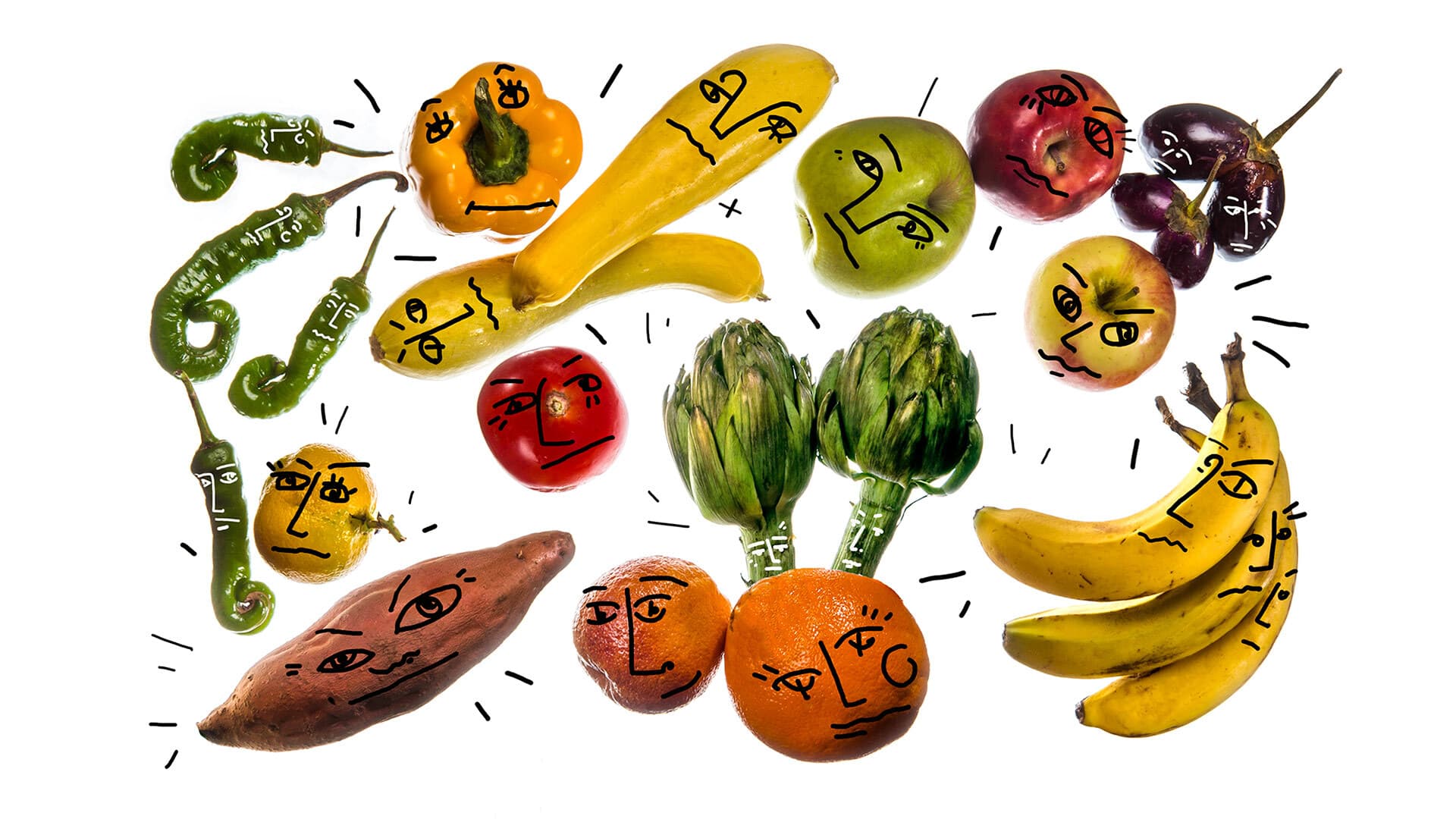 Fruits and Vegetables with faces illustration