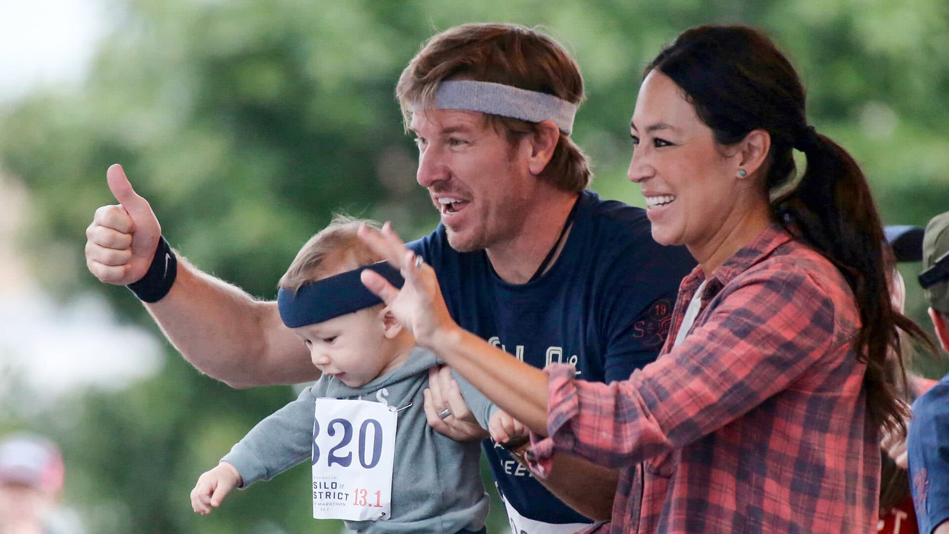 Chip, Joanna and Crew Gaines wave