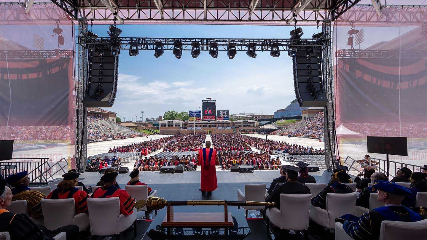 Pines on stage at commencement