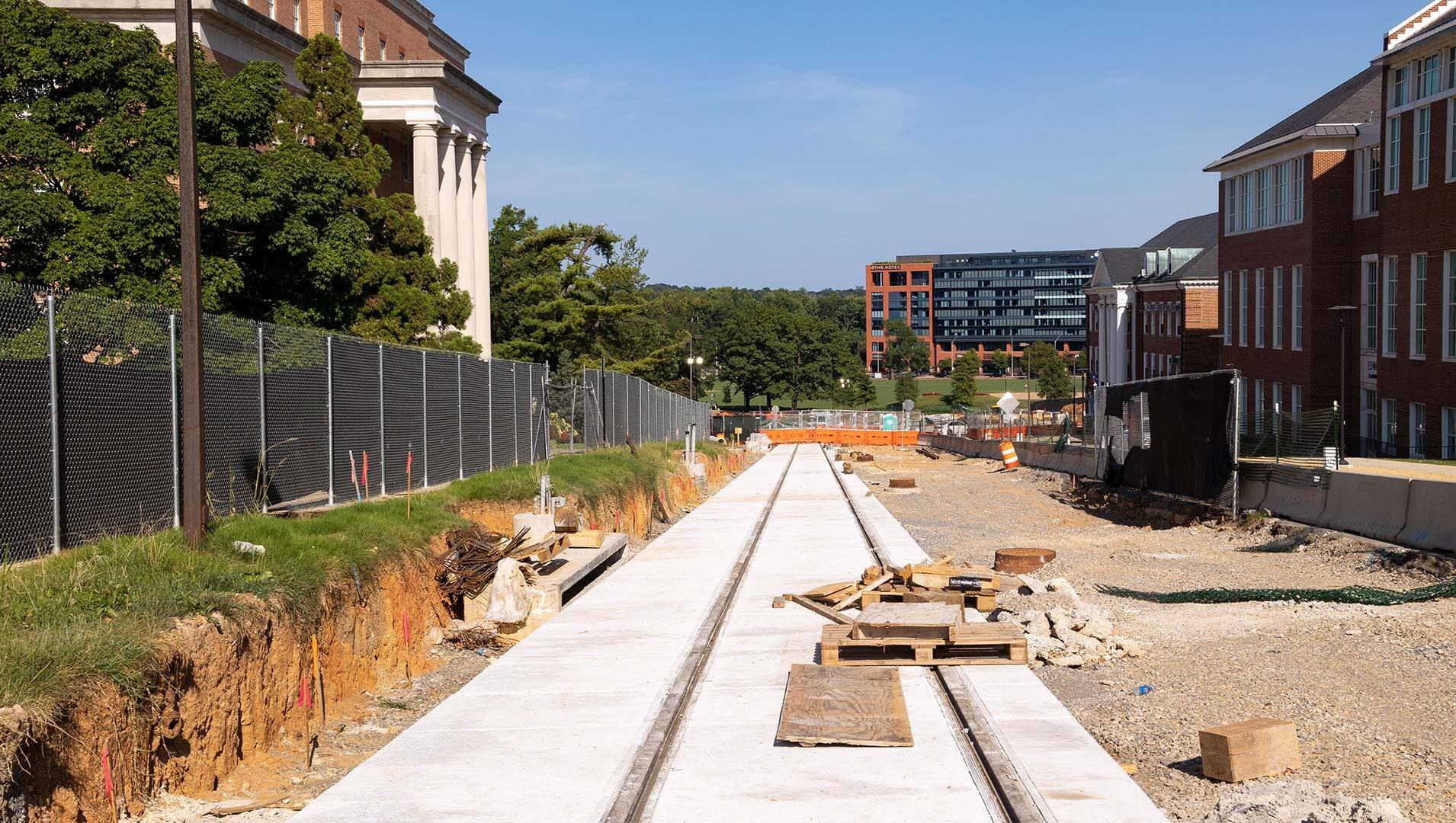 light rail tracks on Campus Drive