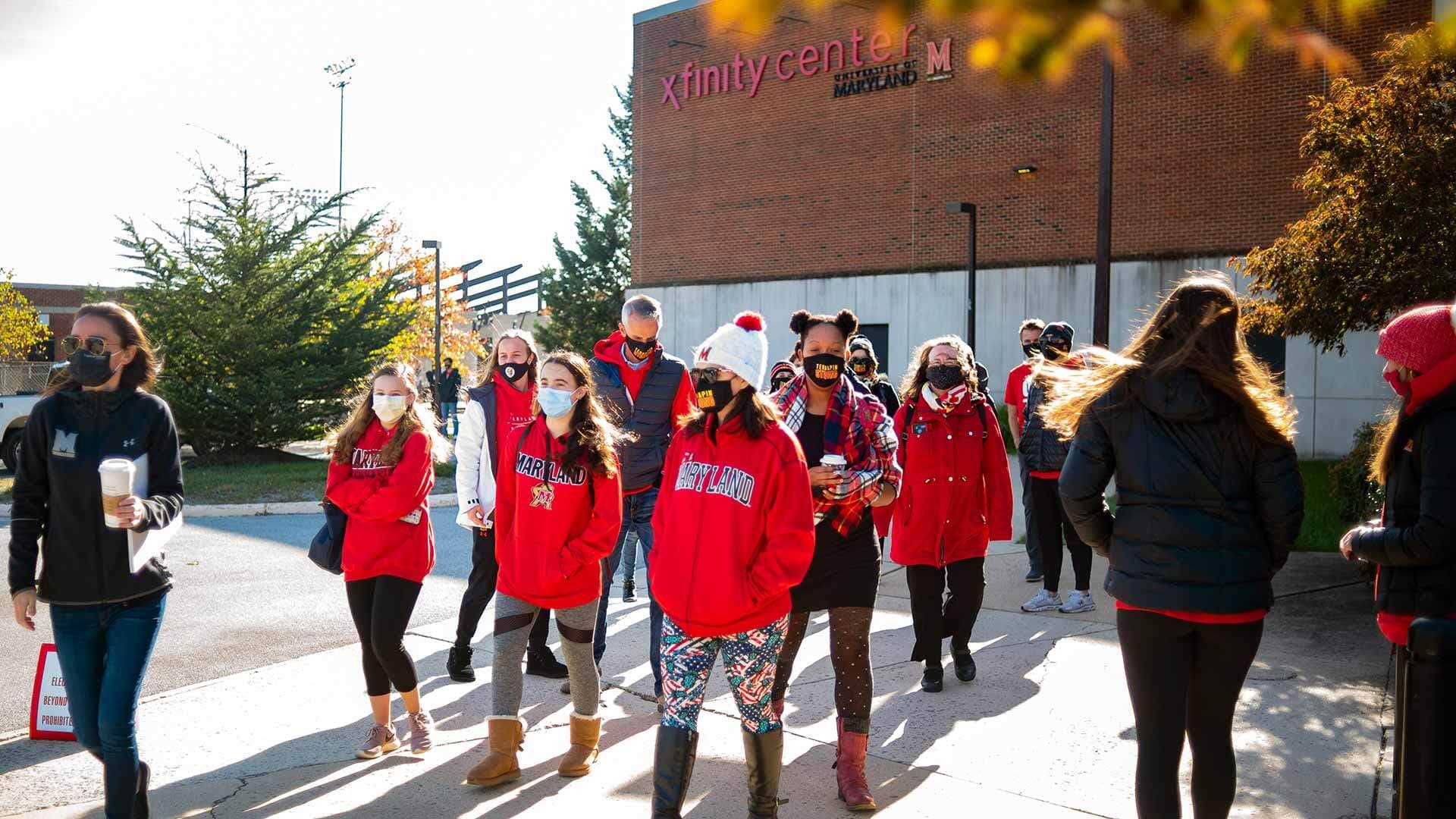 UMD students volunteer to help with voting at the Xfinity Center in the November 2020 presidential election.