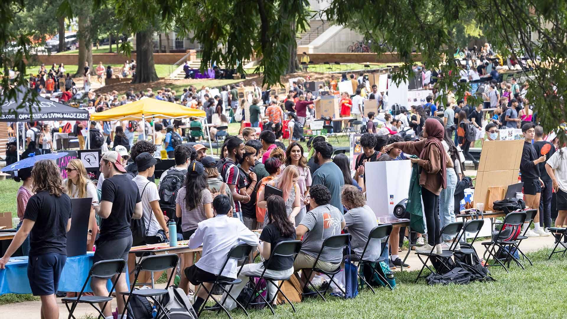 students gather on McKeldin Mall for First Look Fair