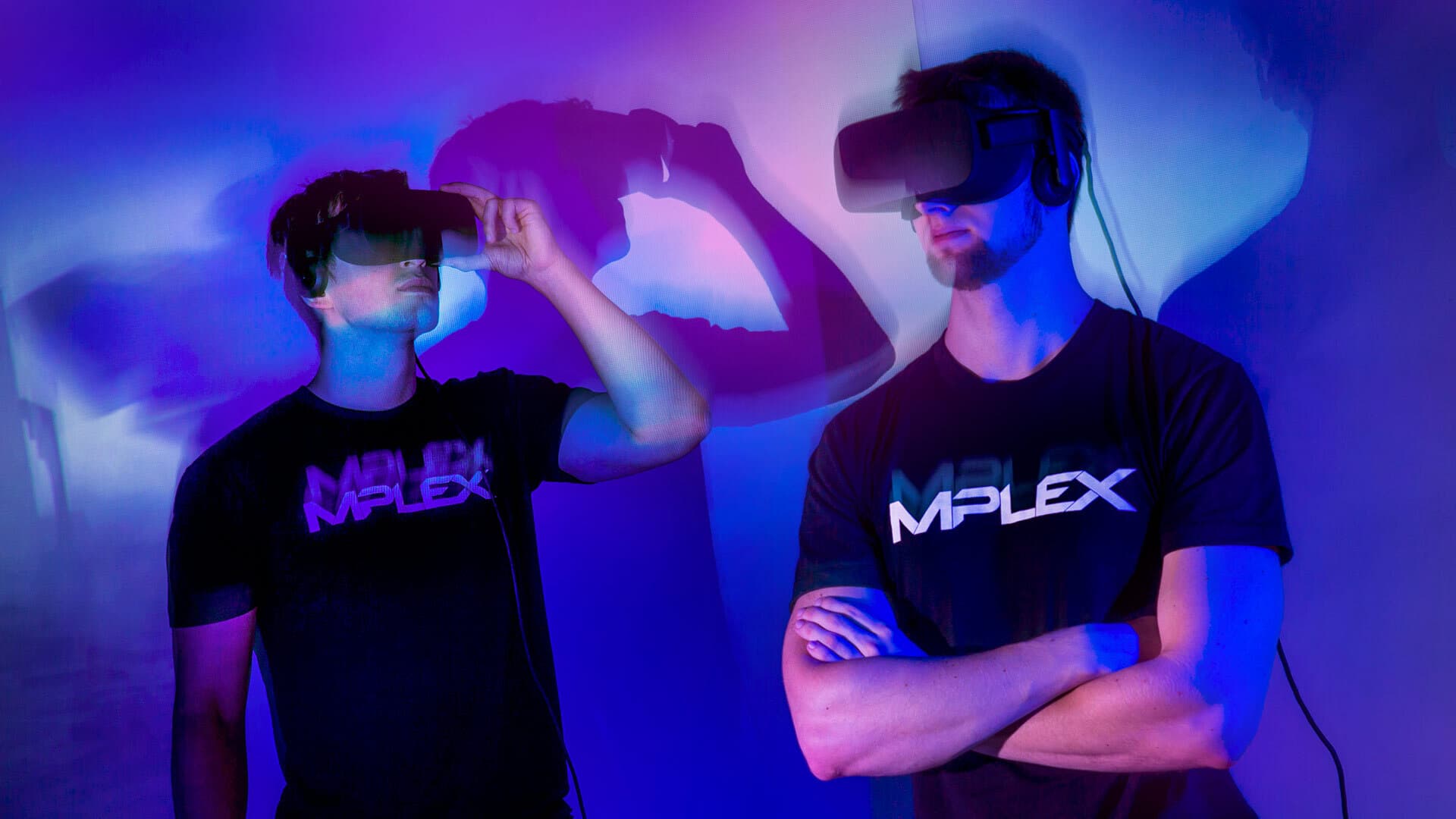 Mike Sorokin and Galen Stetsyuk wearing VR masks