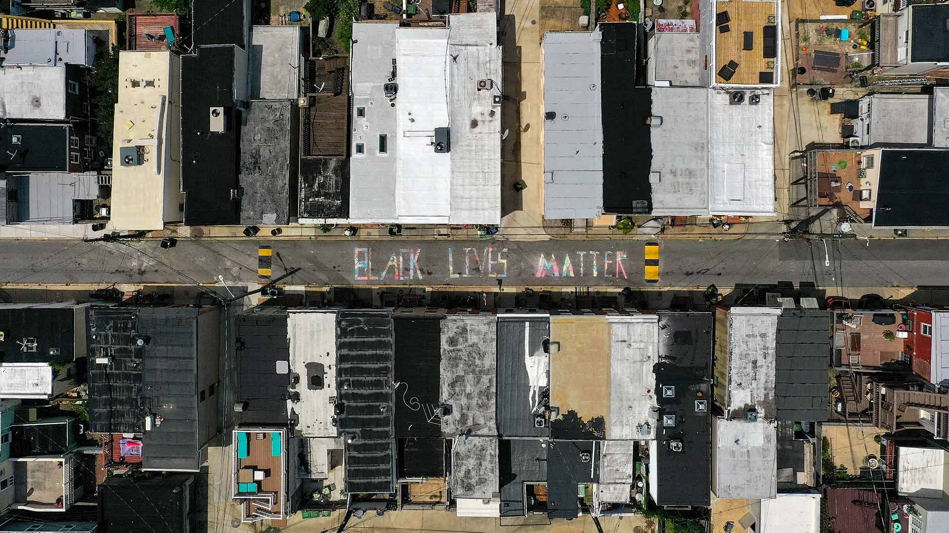 Black Lives Matter mural on street in Baltimore