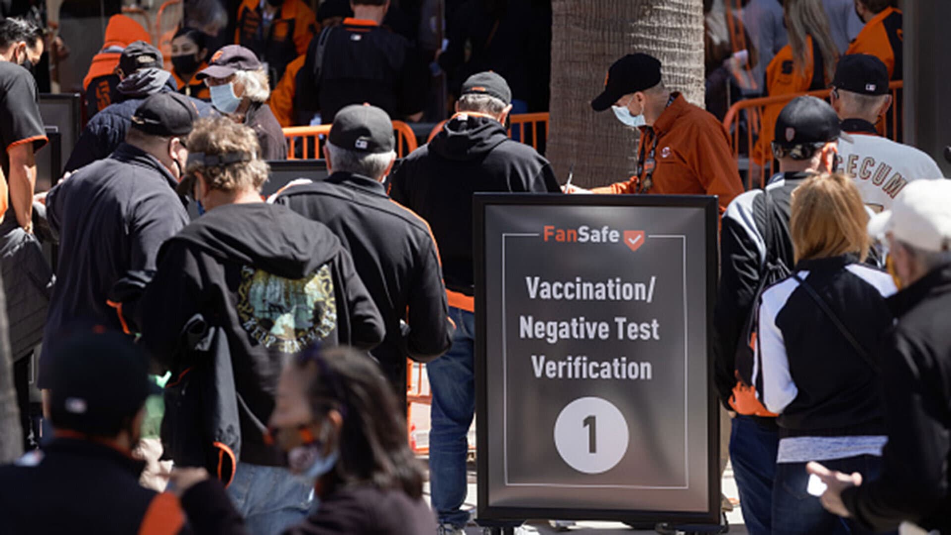 Vaccine verification site at Giants baseball game