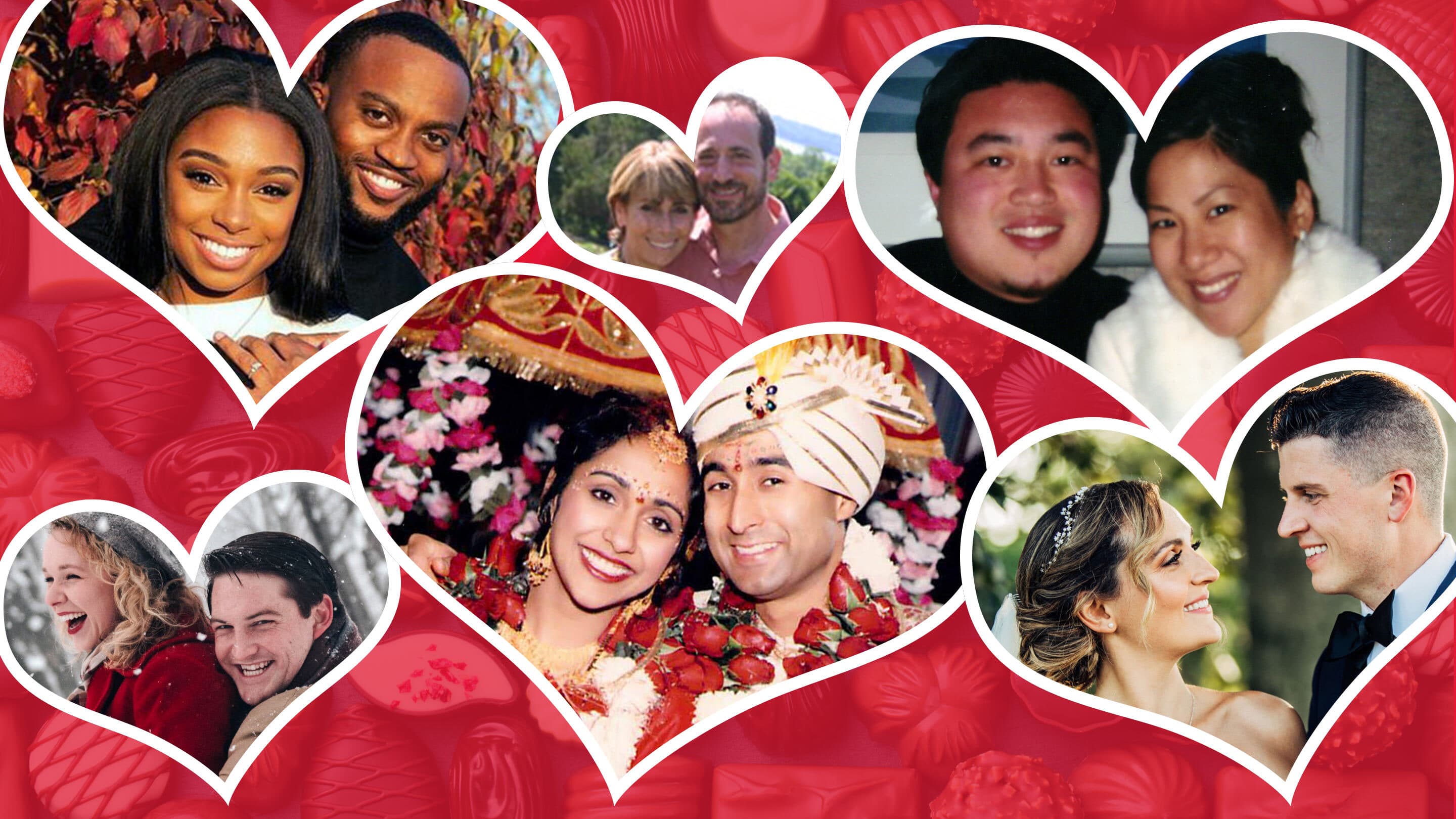 Valentine collage of six Terp couples