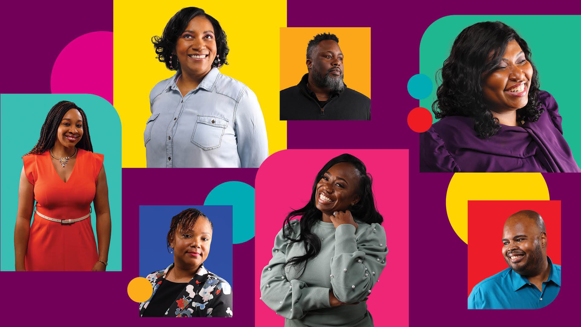portraits of IAP Cohort 1 on colorful background