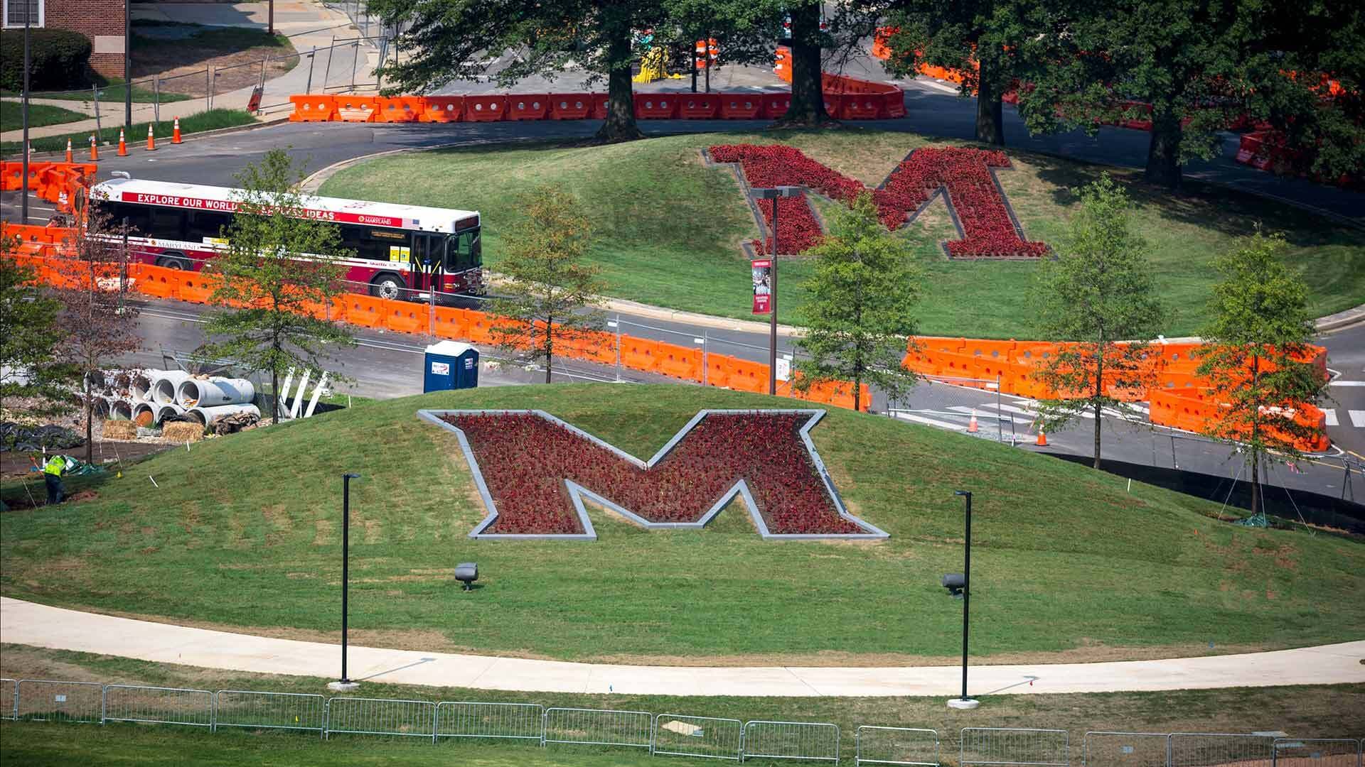 Two red M Circles on UMD campus