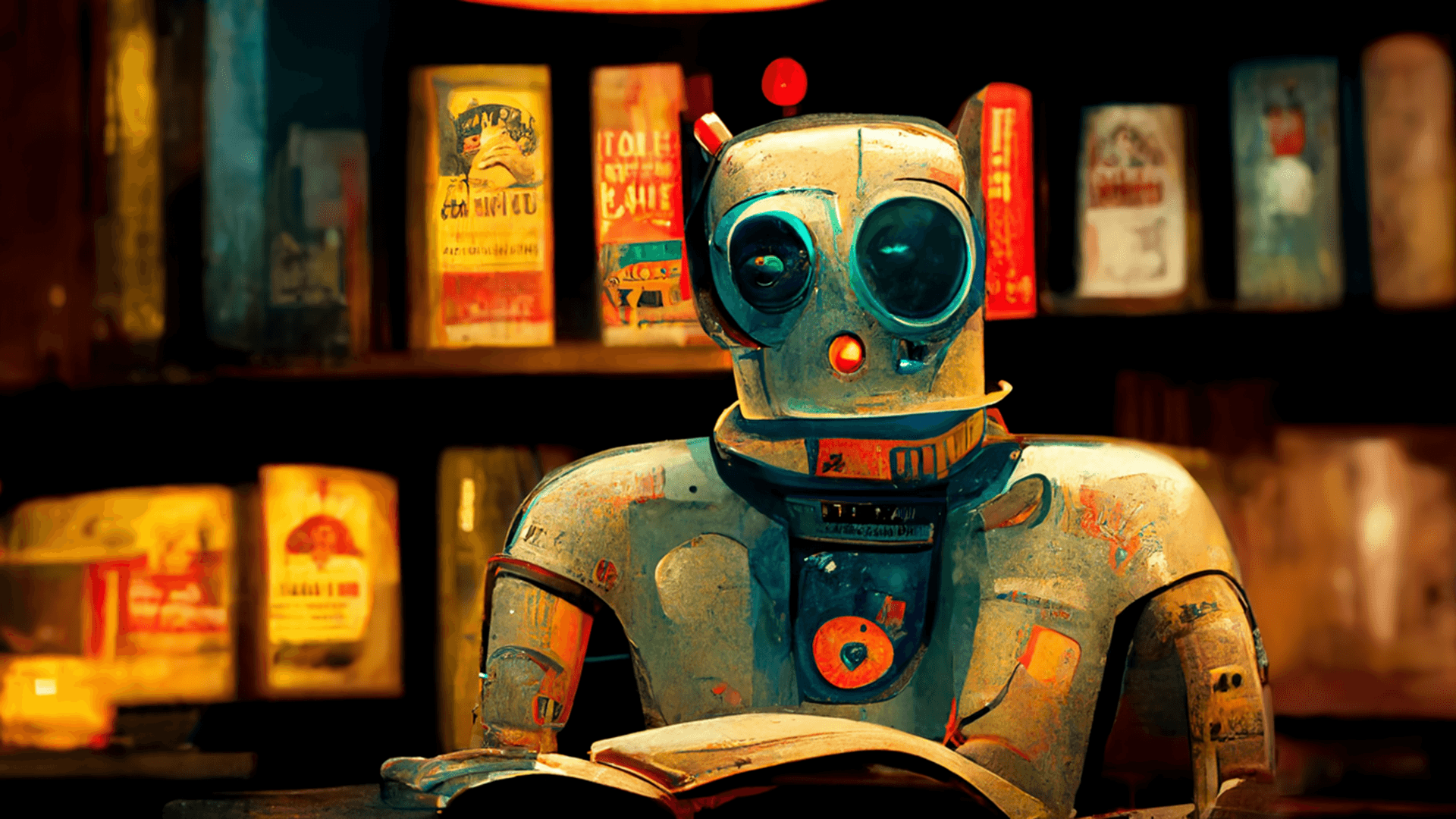 robot reading book illustration