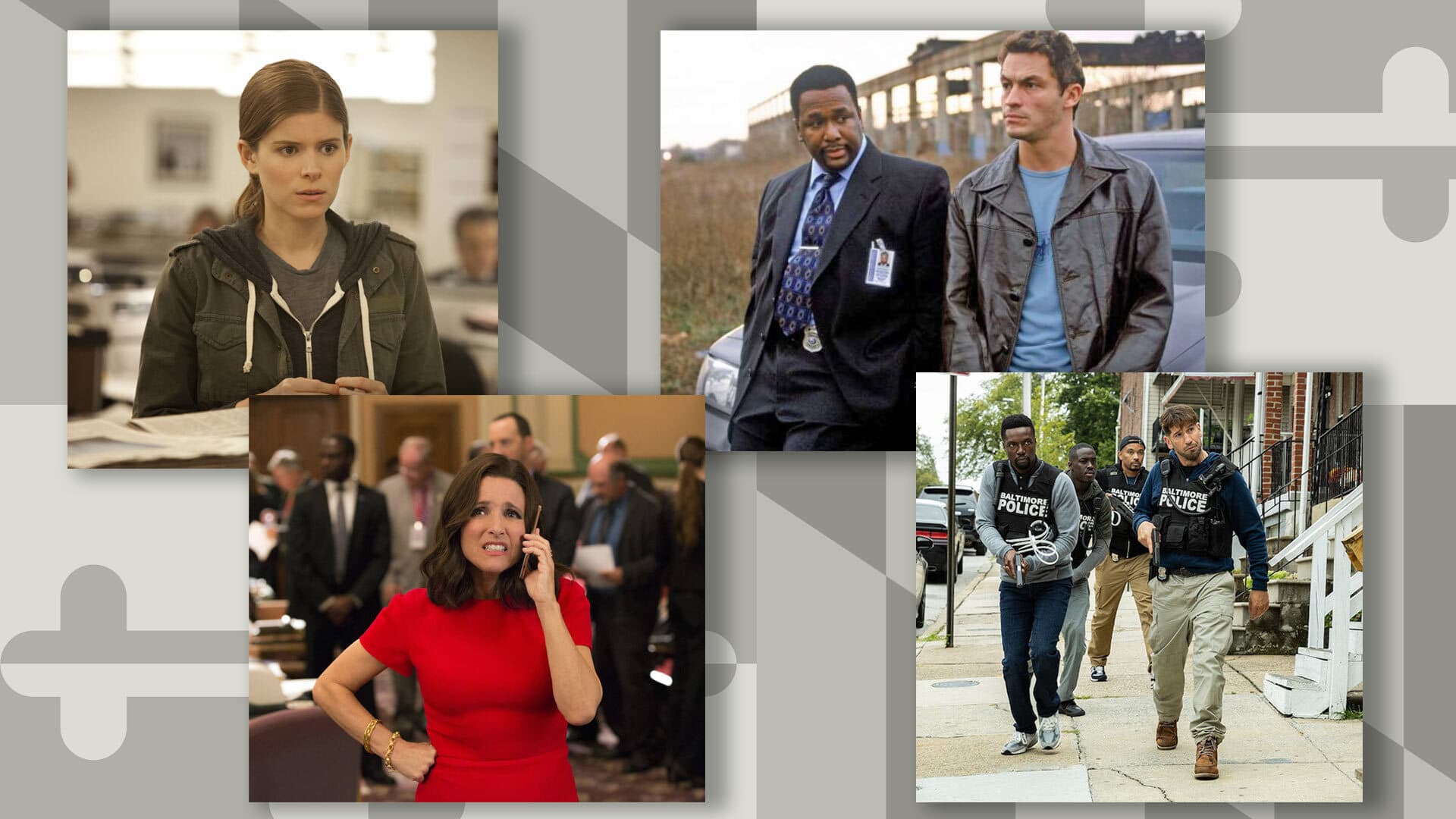 Screengrabs from "House of Cards," "Veep," "The Wire" and "We Own This City"