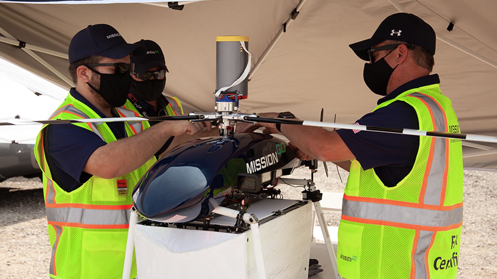 Workers prepare drone for tests in Las Vegas