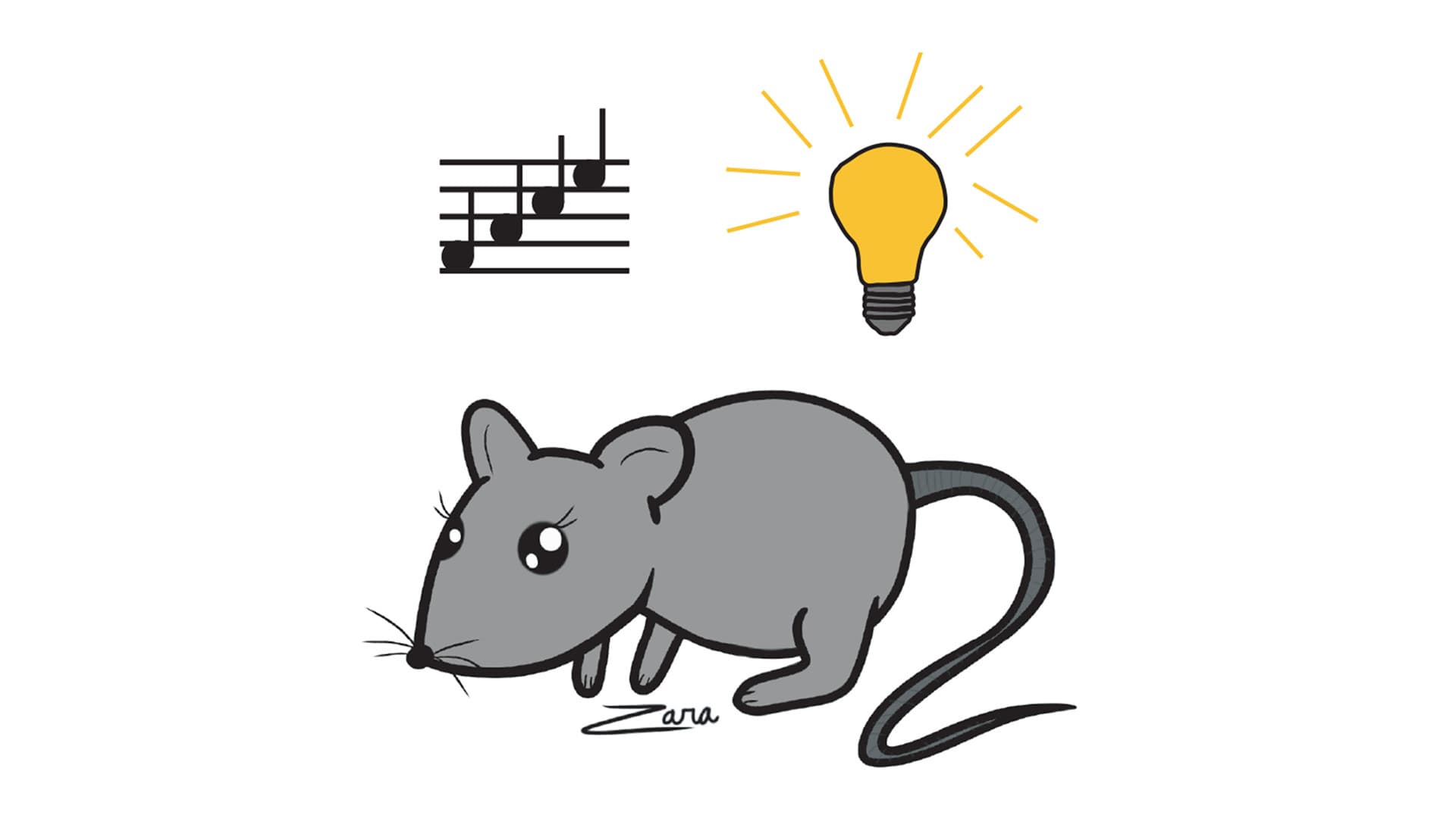 Illustration of mouse in the light with musical notes