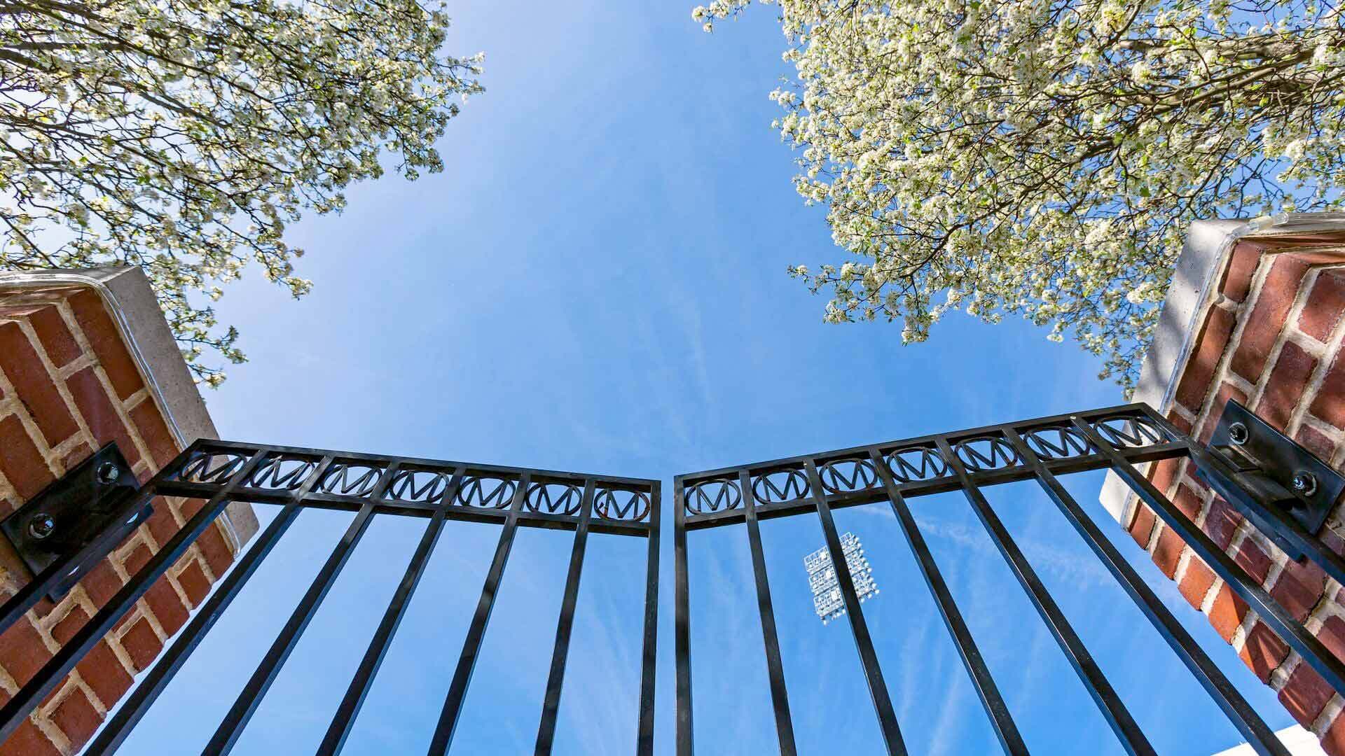 Gate with M's along top