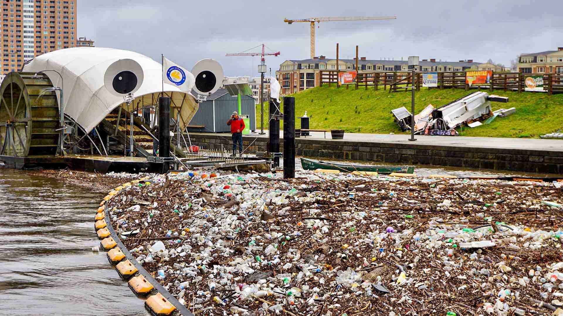 Mr. Trash Wheel collects garbage from stream