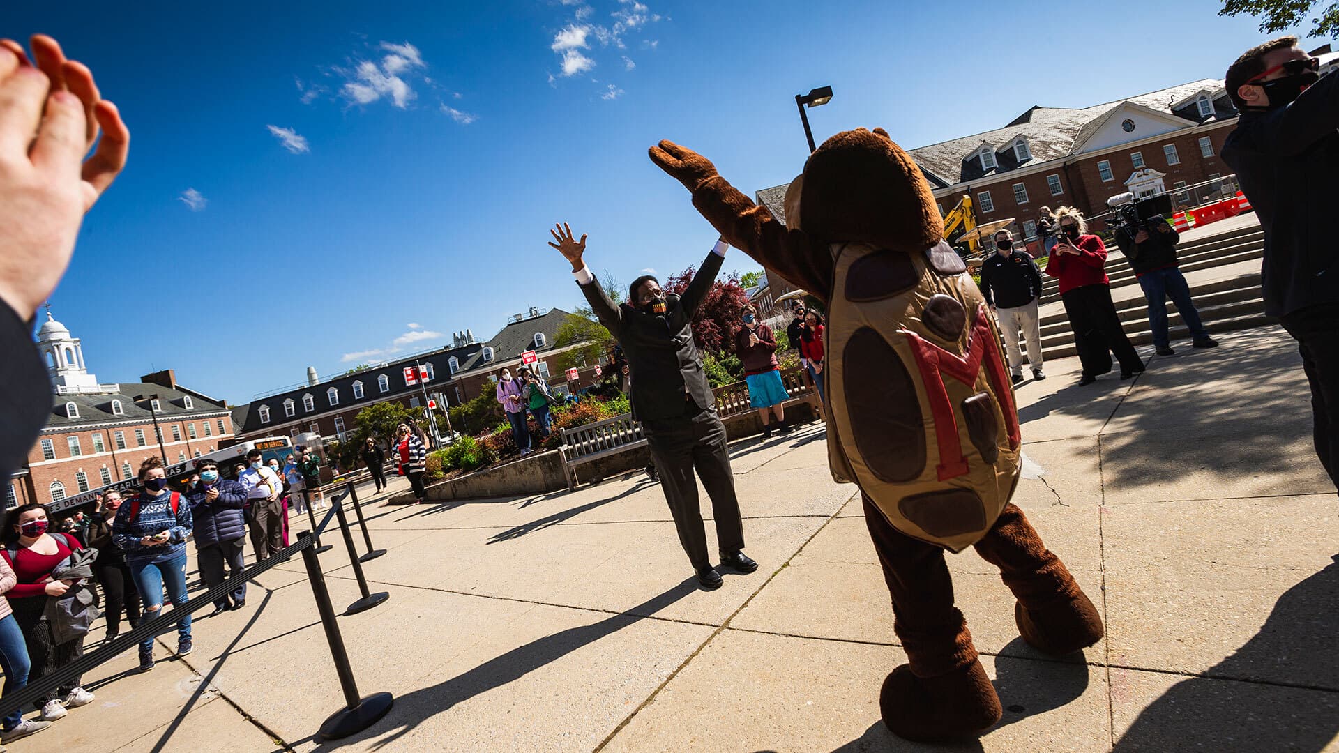 Pines meets Testudo during Pines on Parade