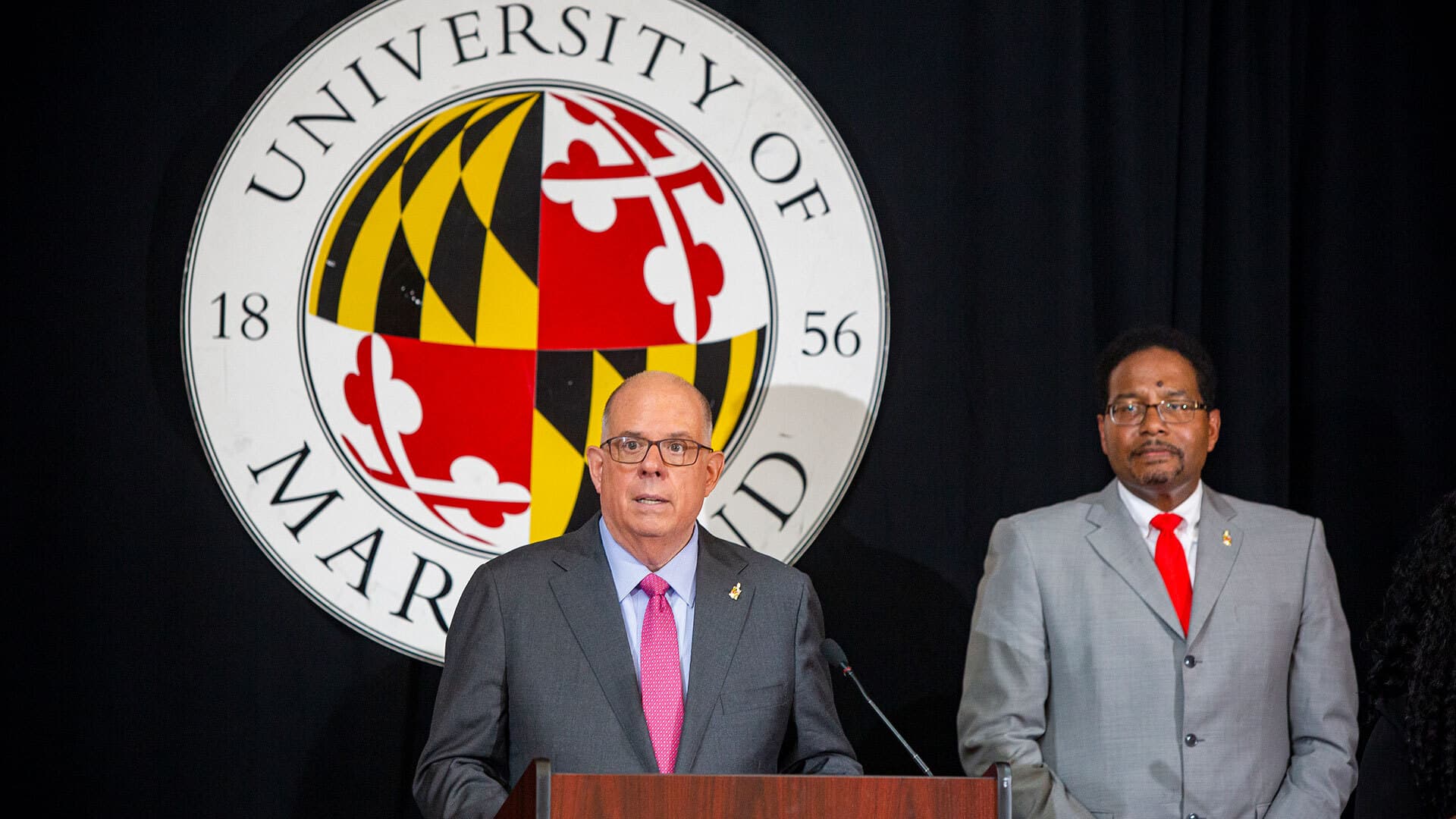 Larry Hogan and Darryll Pines at a news conference