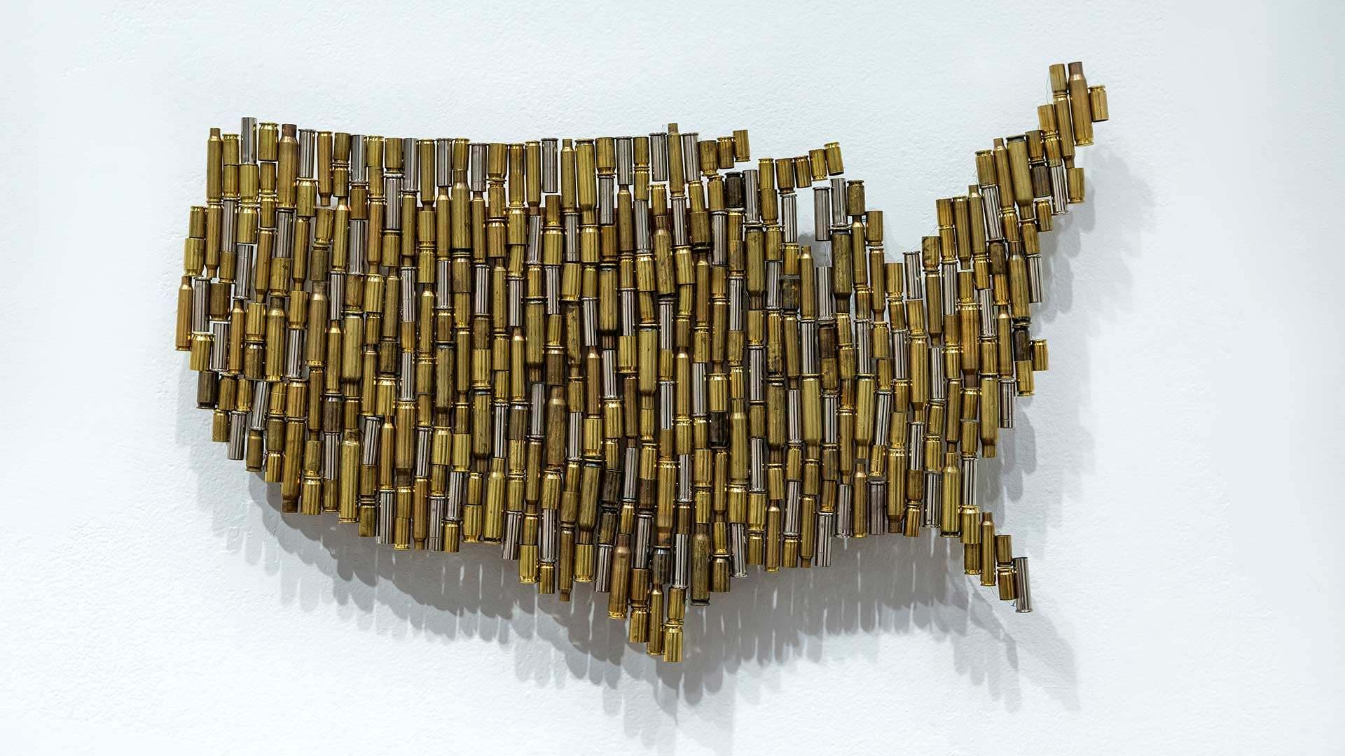 bullet casings arranged in shape of United States