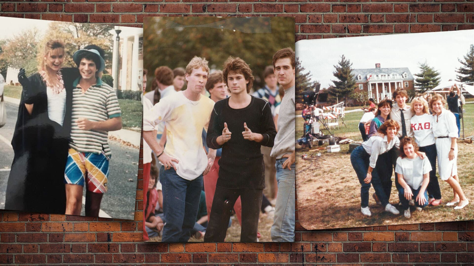 UMD students posing with members of the Brat Pack on campus during "St. Elmo's Fire" filming