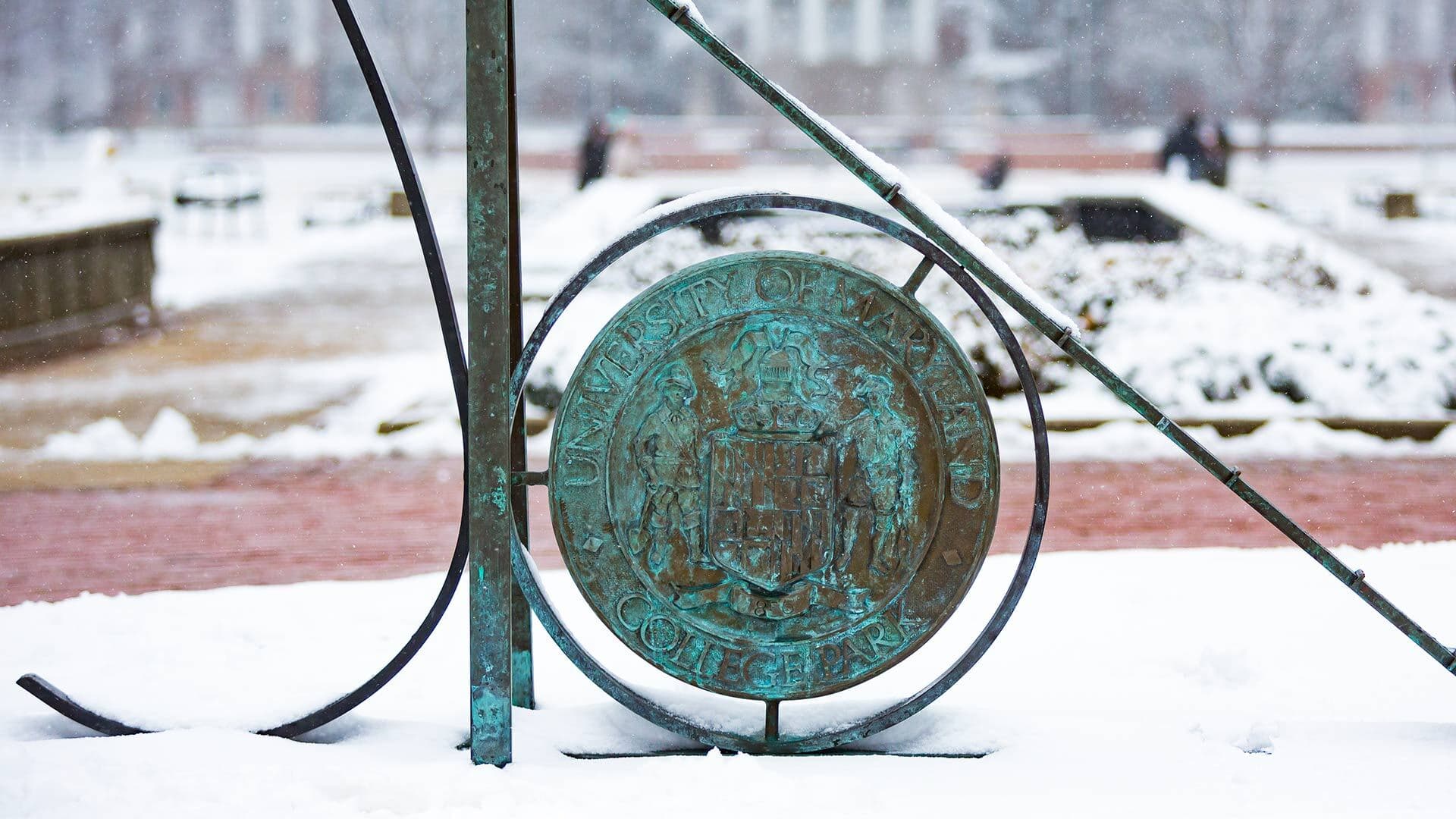 Sundial on UMD campus in the snow