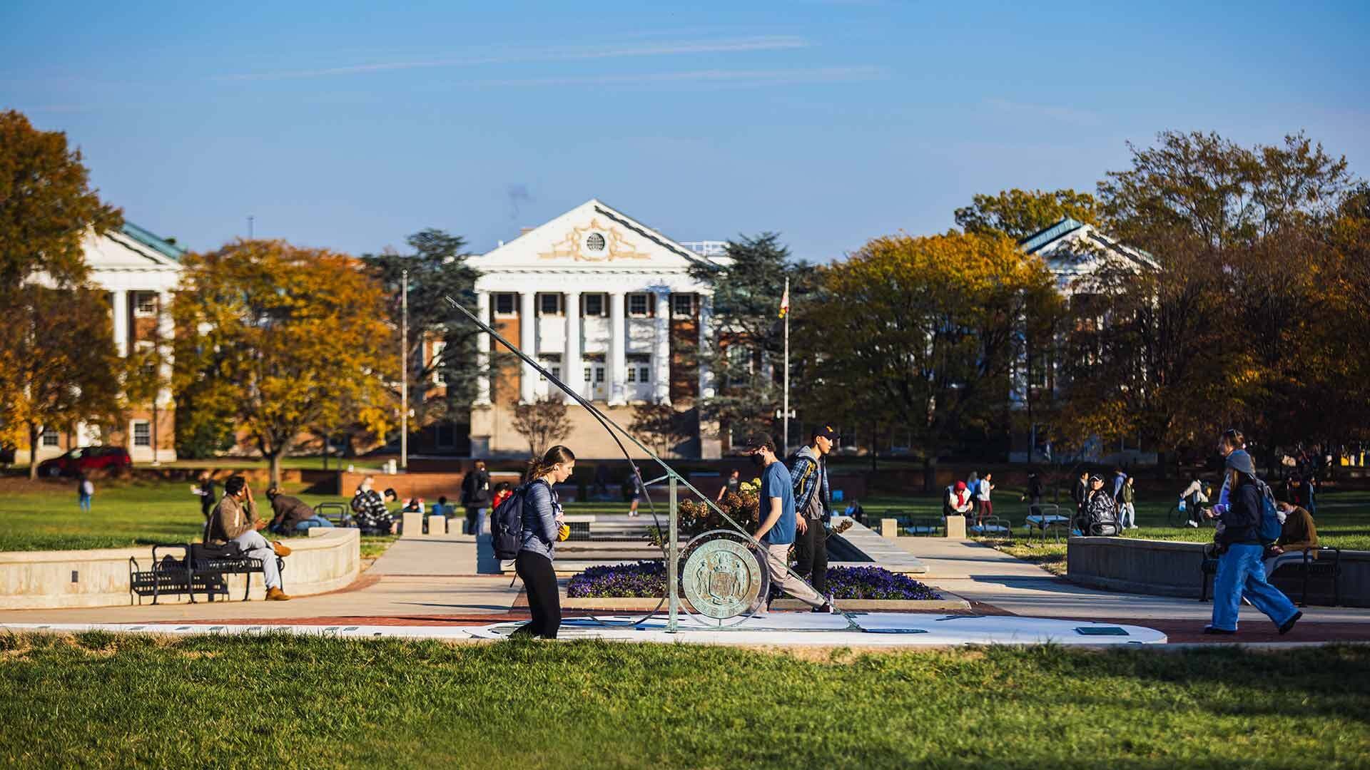 Students walking on mall