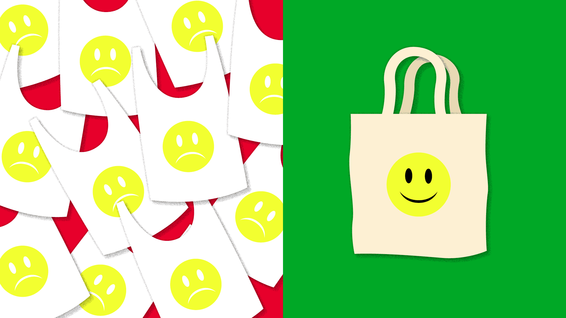 plastic vs. reusable bag illustration