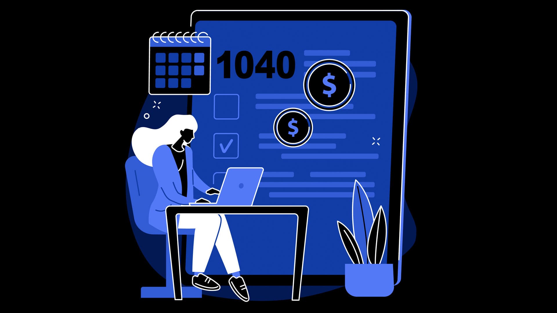 Illustration of woman doing her taxes