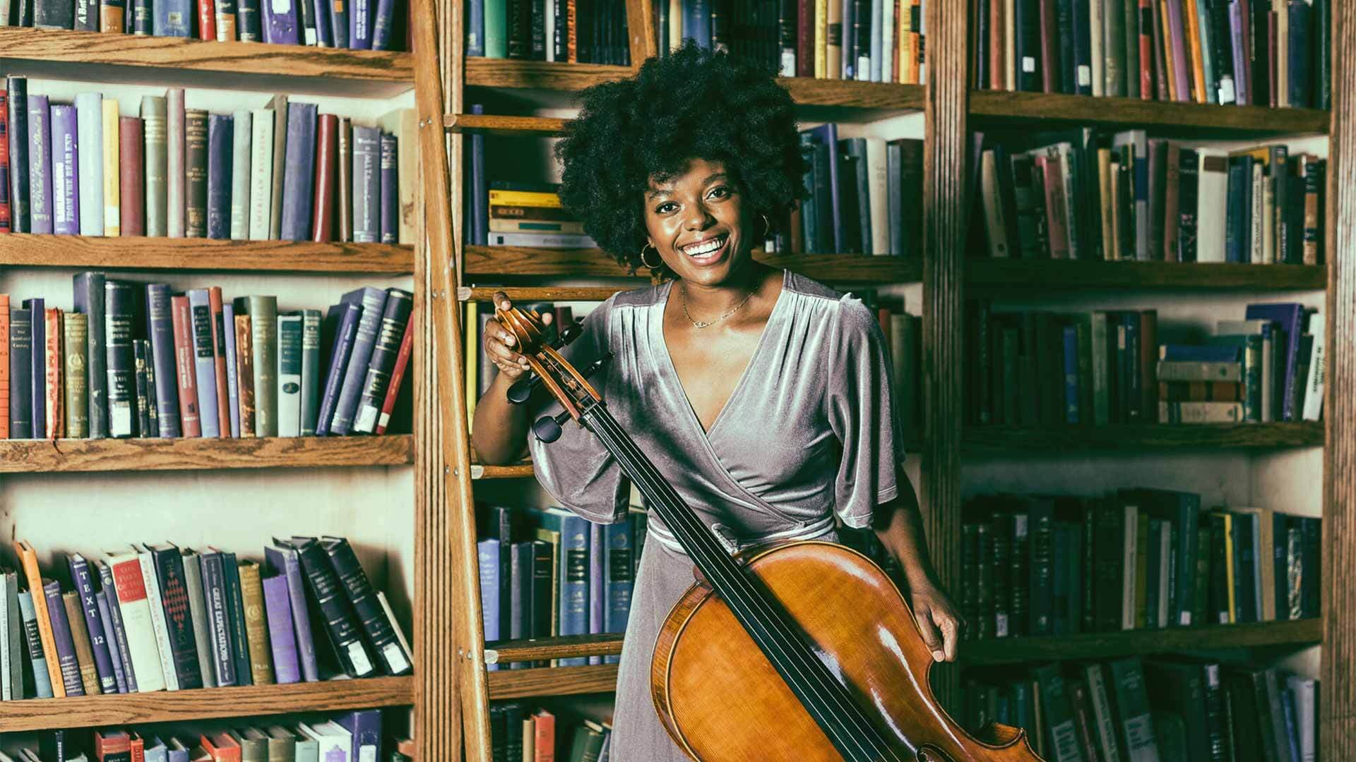 Titilayo Ayangade poses with her cello