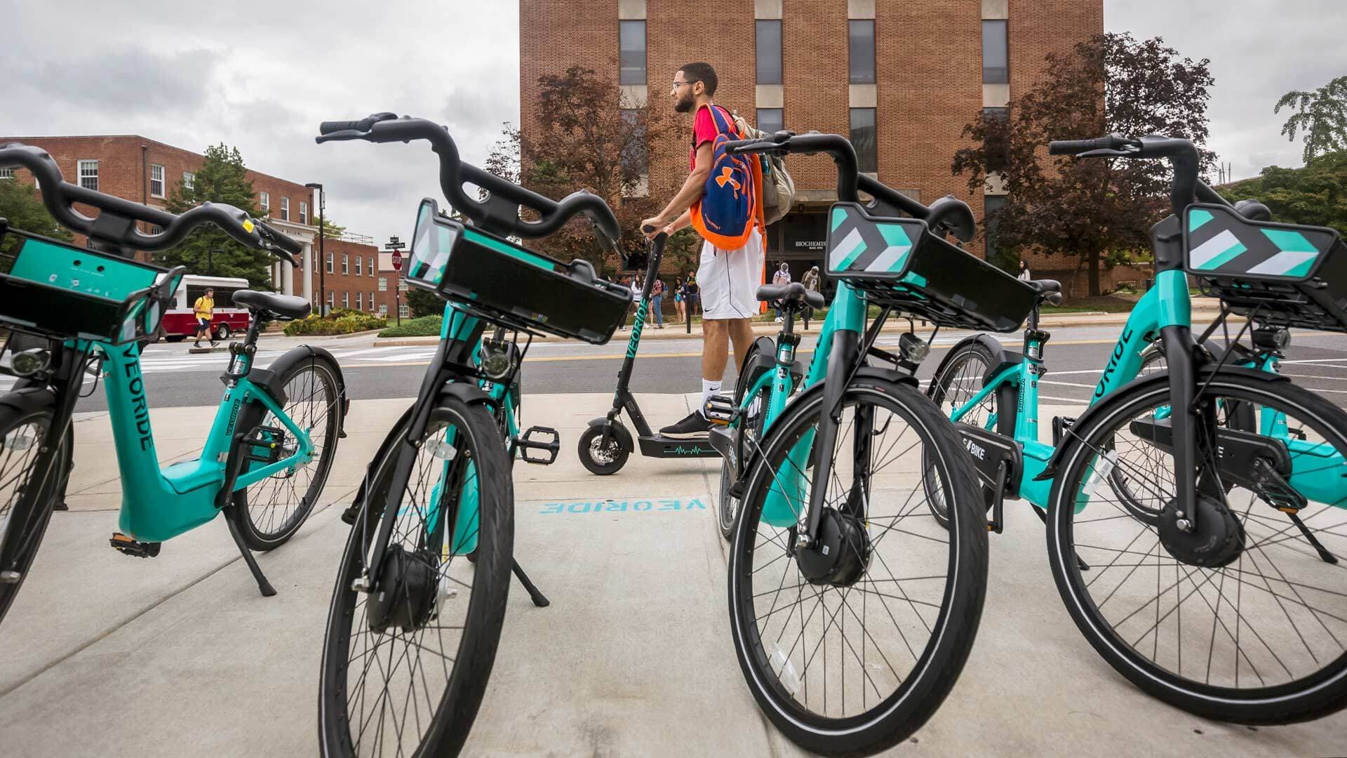 VeoRide bikes on UMD campus