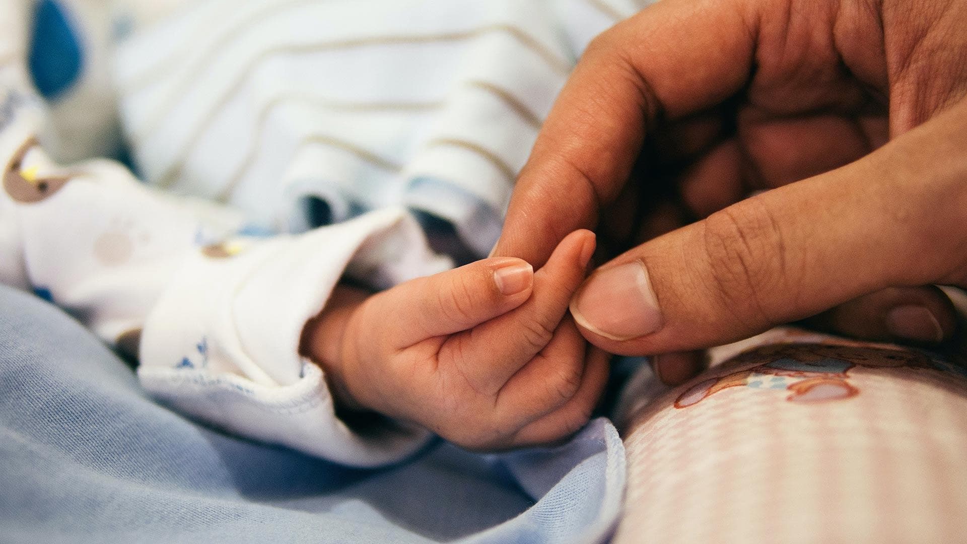 Father holding newborn's hand