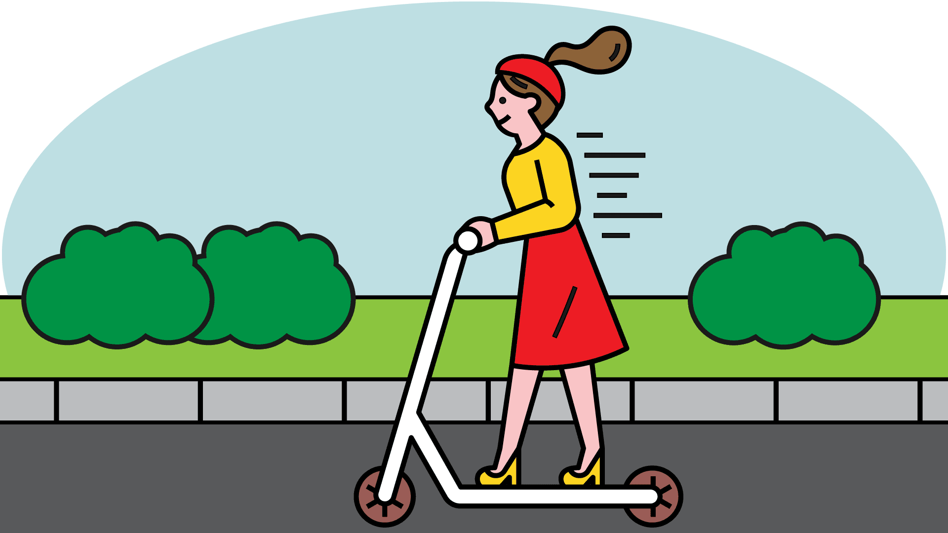 Illustration of woman riding an e-scooter