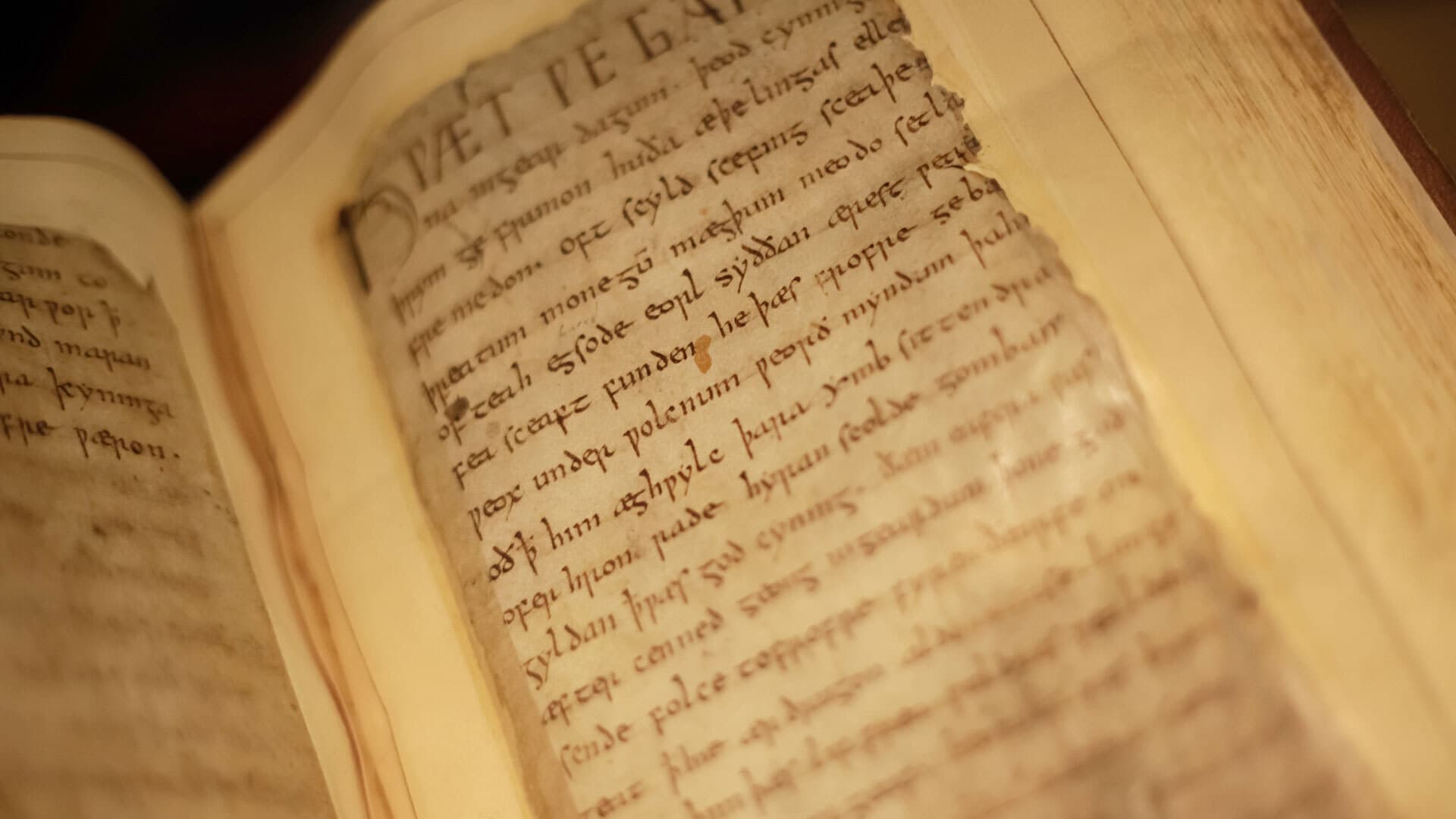 Closeup of Beowulf text