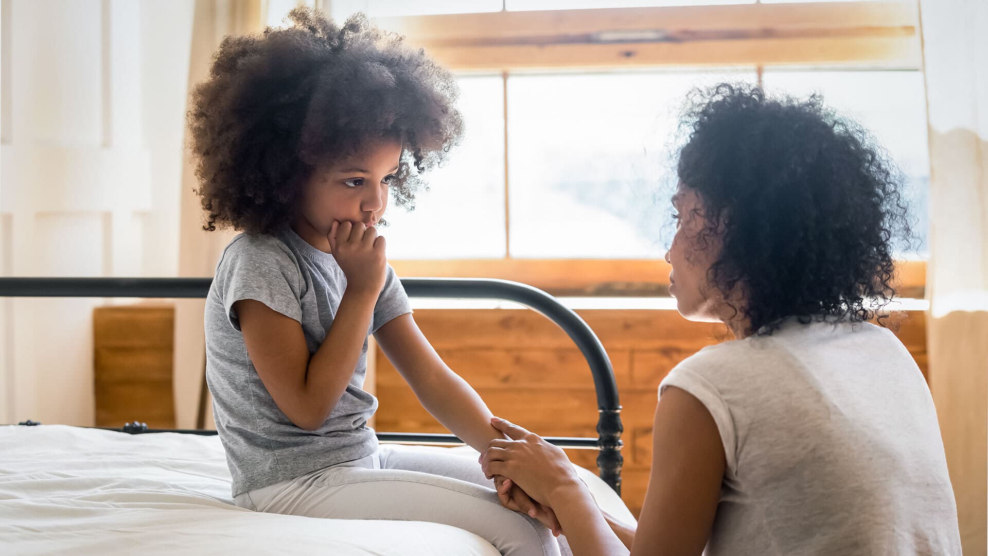 A mom helps daughter deal with stress. UMD’s Department of Family Science in the School of Public Health is partnering with the Prince George’s County Health Department to provide families with guidelines on dealing with stress and handling changing family dynamics during the pandemic.