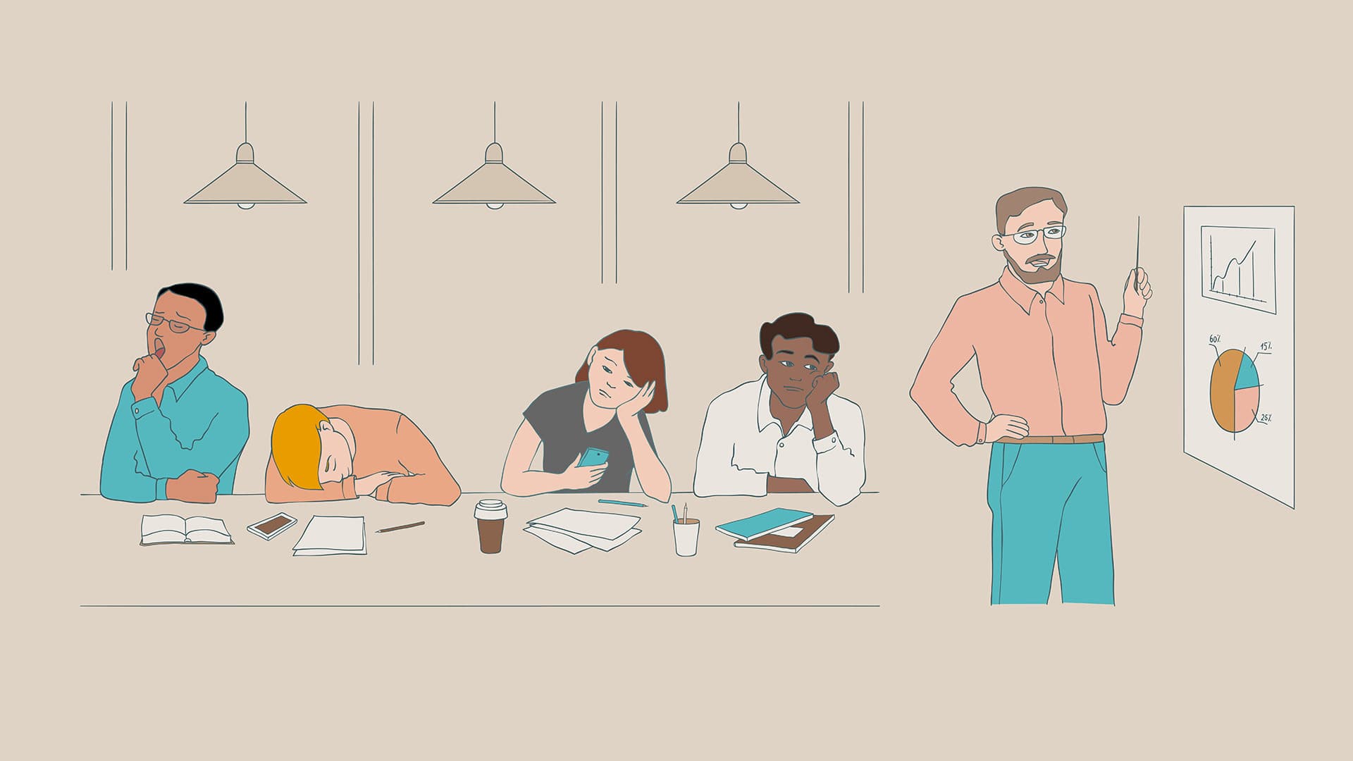 Illustration of bored meeting participants