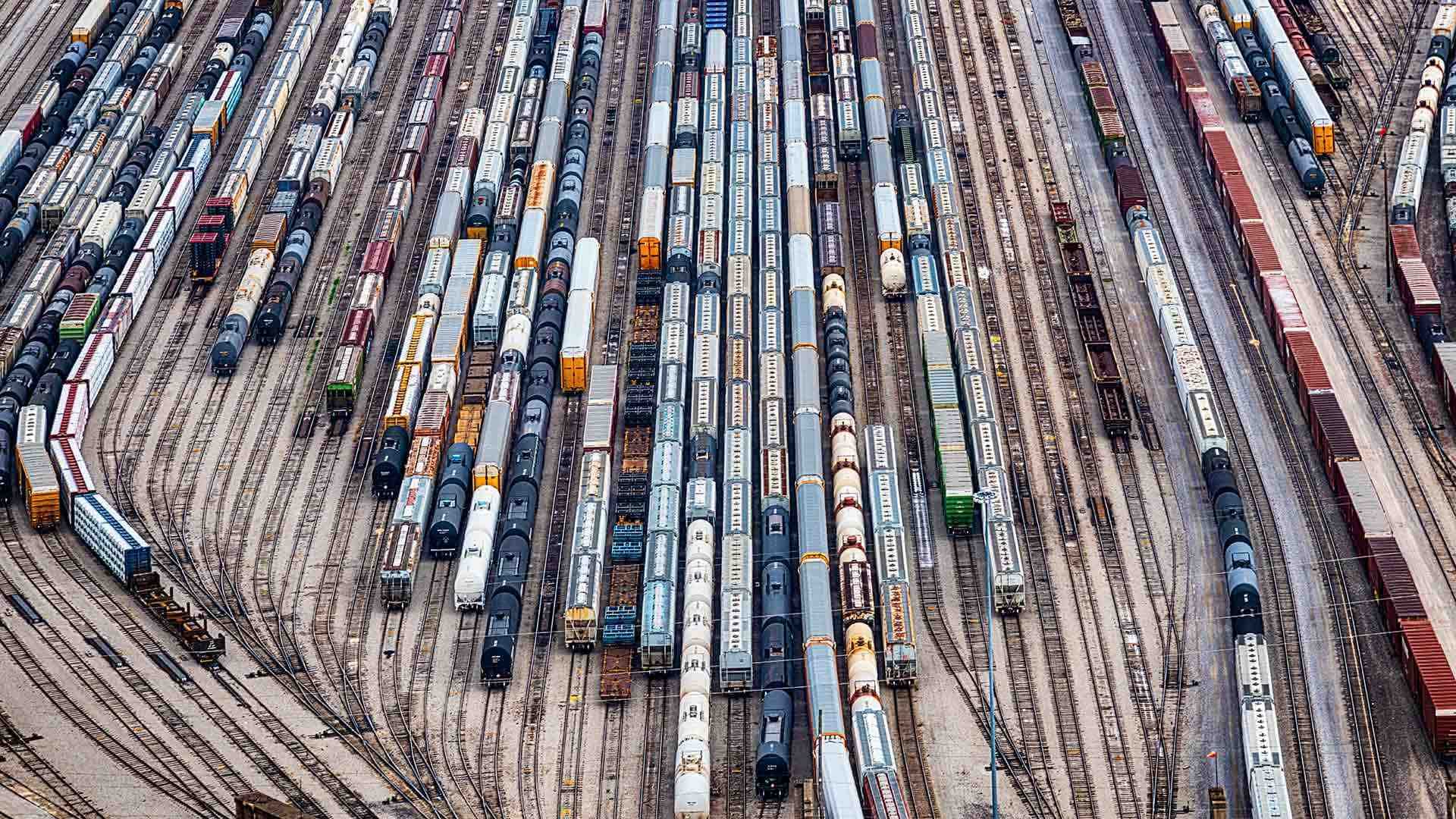 Aerial view of a large rail yard
