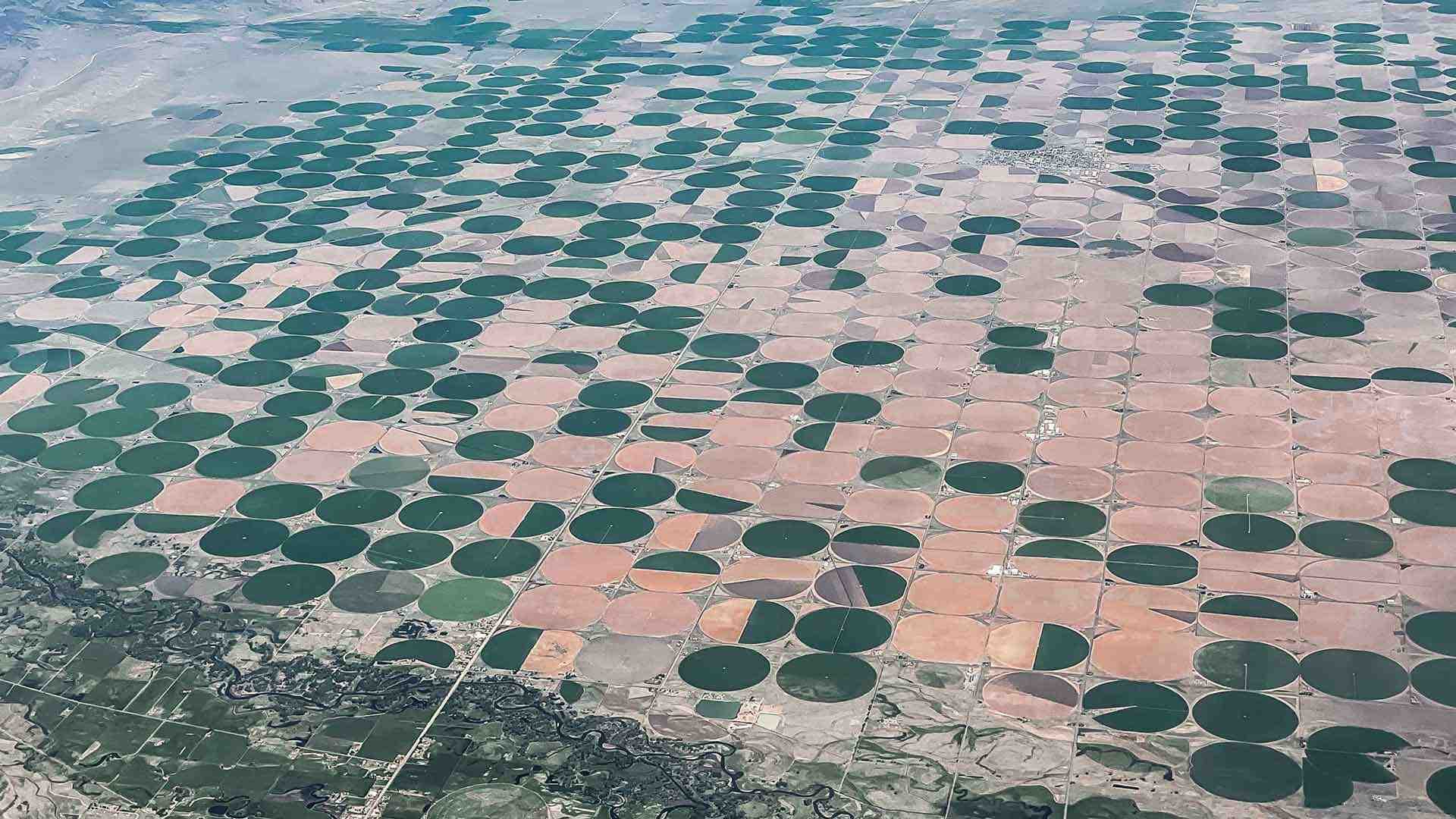 aerial view of desert farming