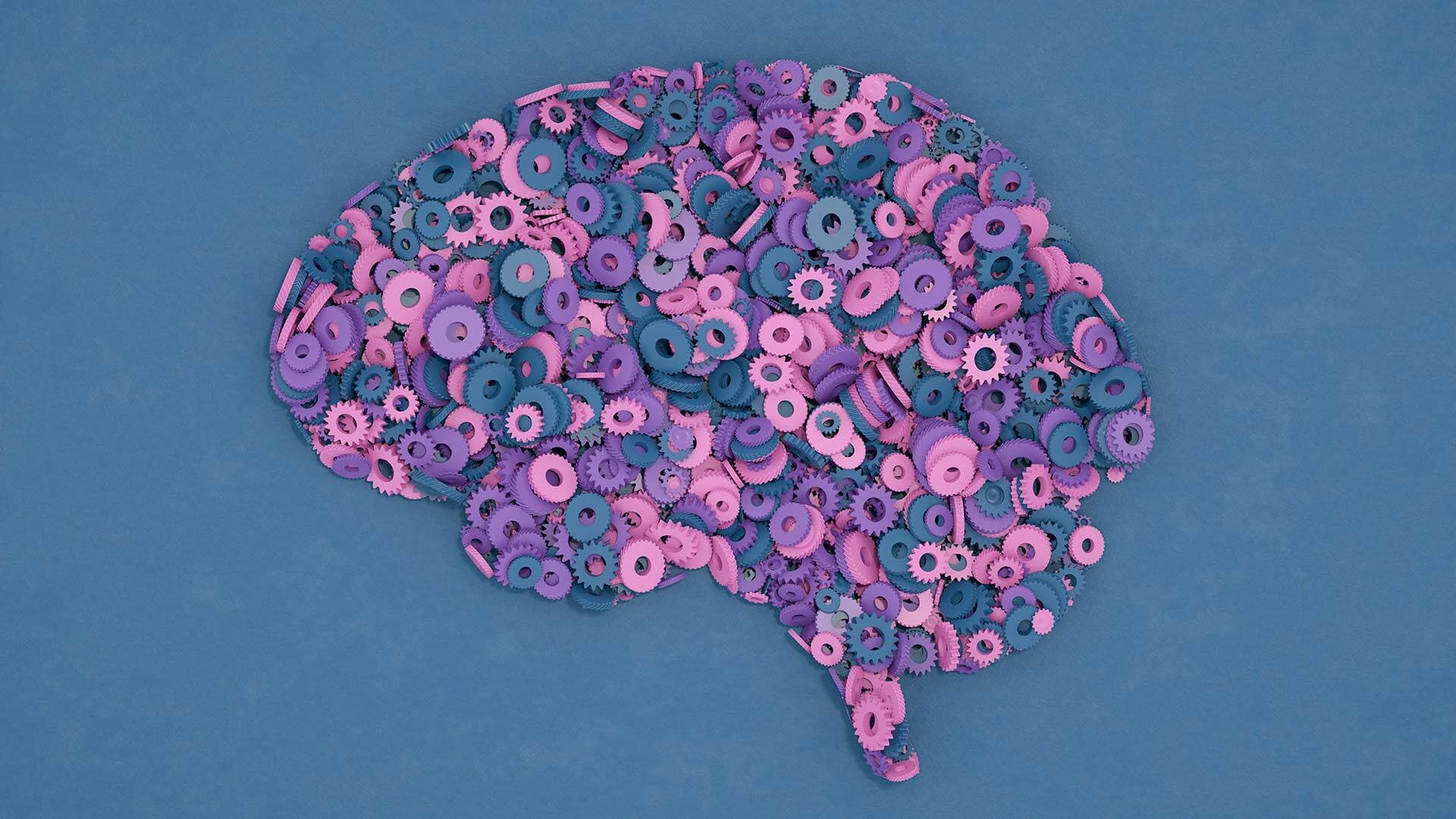 pink and purple brain composed of gear