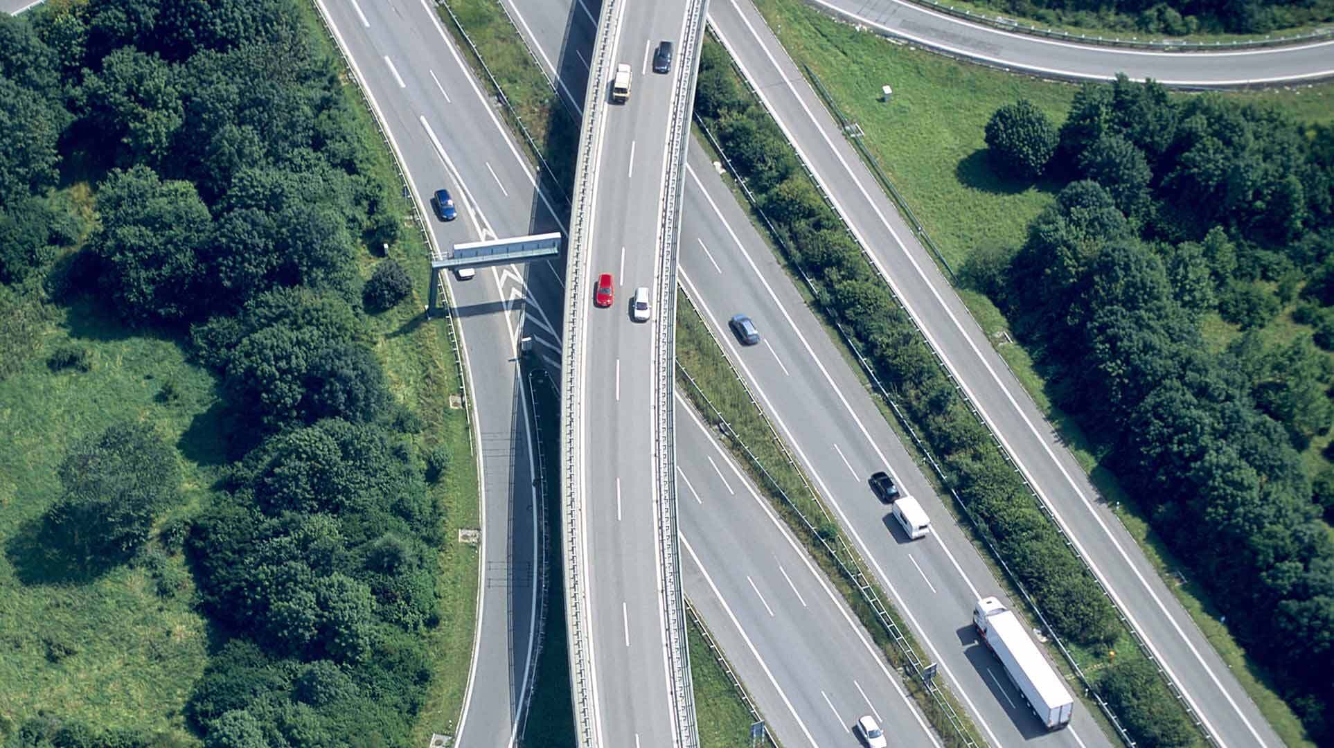 Aerial view of cars on road