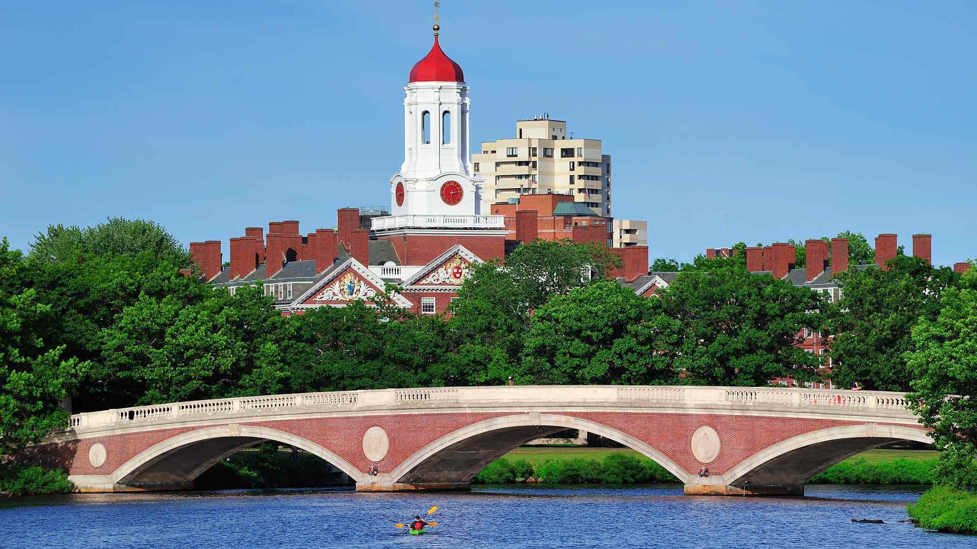 bridge and red dome on Harvard's campus