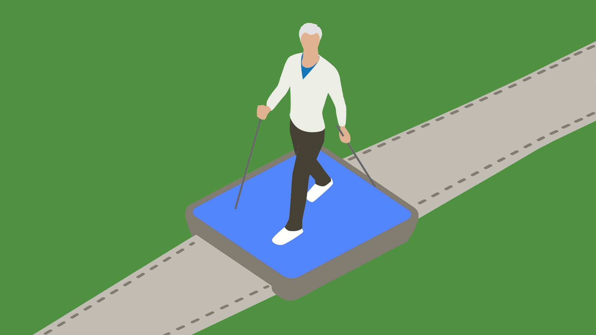 Illustration of older man walking on a fitness tracking device