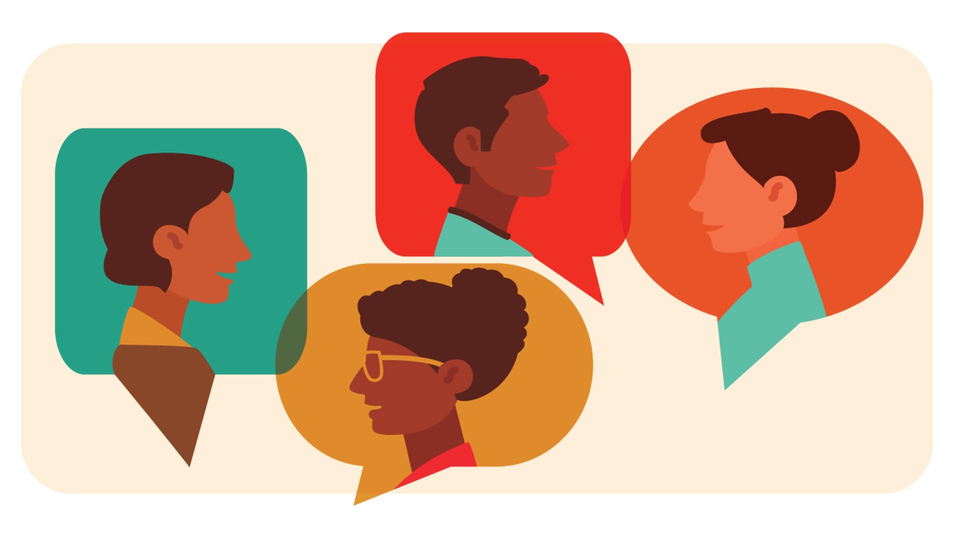 Illustration of four people in speech bubbles