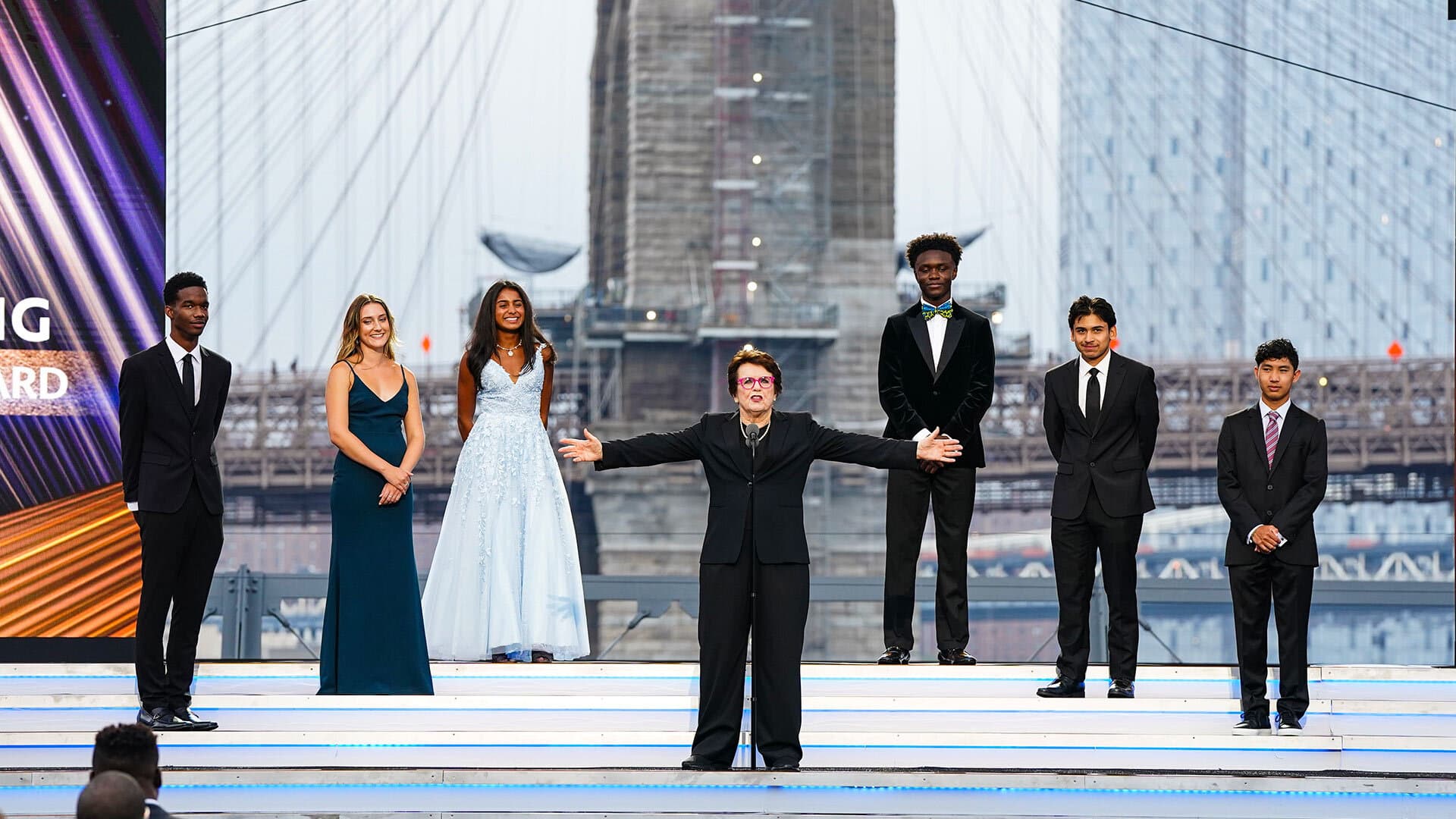 Billie Jean King, award winners onstage at ESPN’s seventh annual Sports Humanitarian Awards