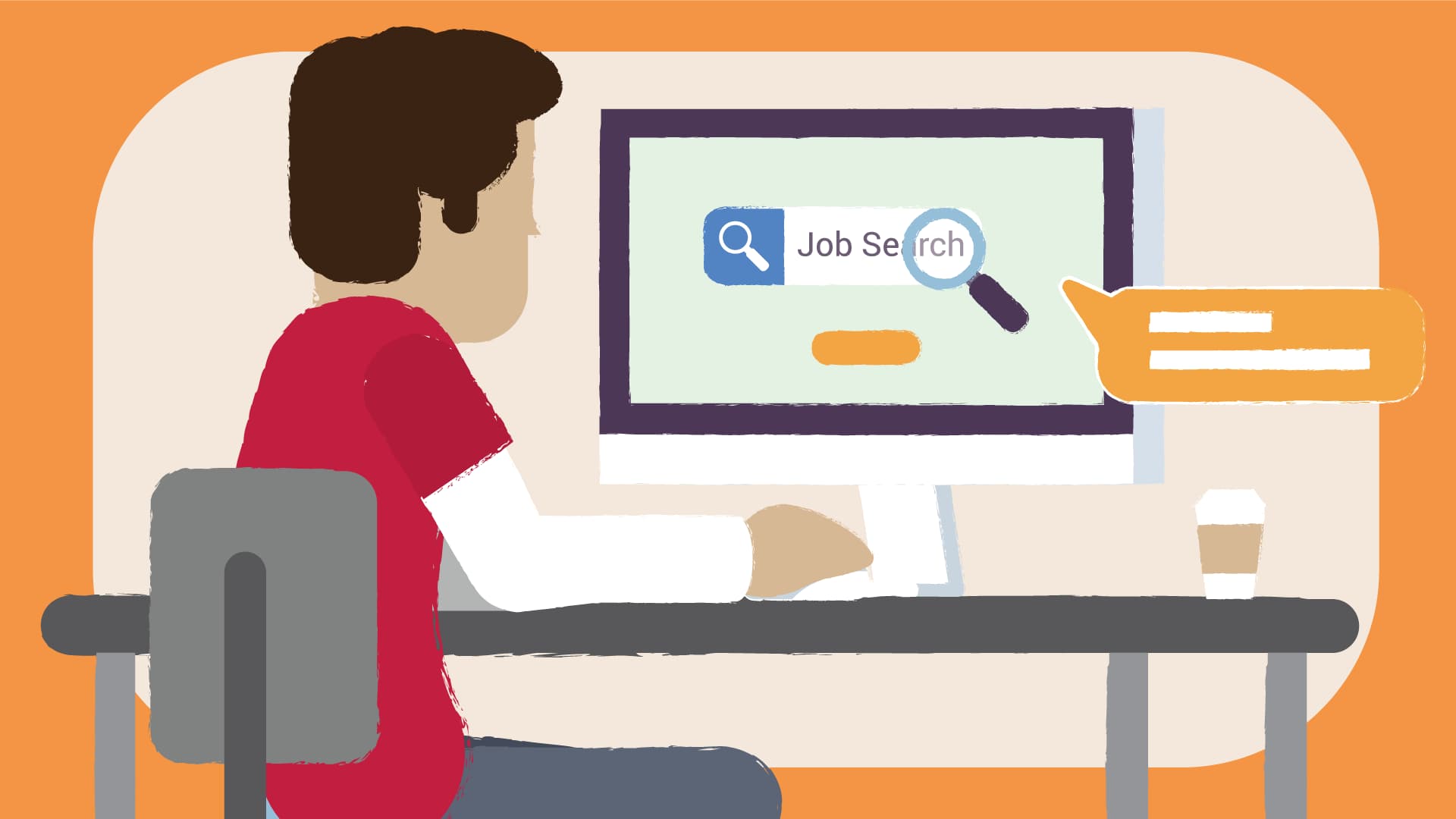 Illustration of person conducting a job search on a computer